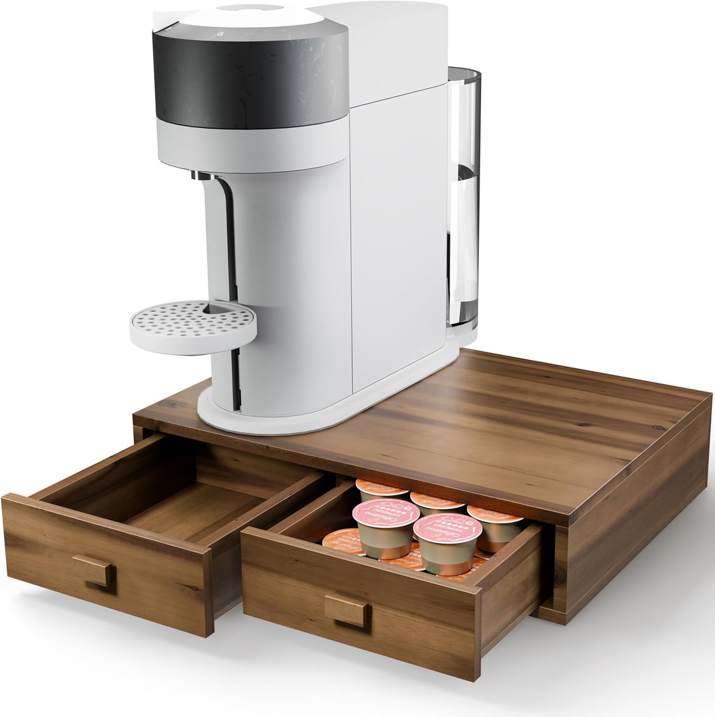 Tinamo Acacia Wood Coffee Pod Storage Drawer for K-cup Holder, Coffee Pod Drawer for Nespresso Pods Holder - Coffee Pod Holder with Drawers, Coffee Station Organizer for K Pod Holder (Walnut color)