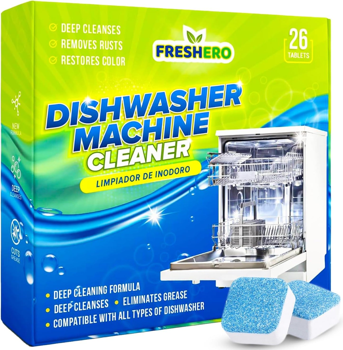 Dishwasher Cleaner and Deodorizer Tablets 26-Pack, Deep Cleaning Descaler for Dishwasher Machine, Heavy Duty, Septic Safe, Removes Grease & Build-ups, 1 Year of Cleaning Supplies (Unscented)