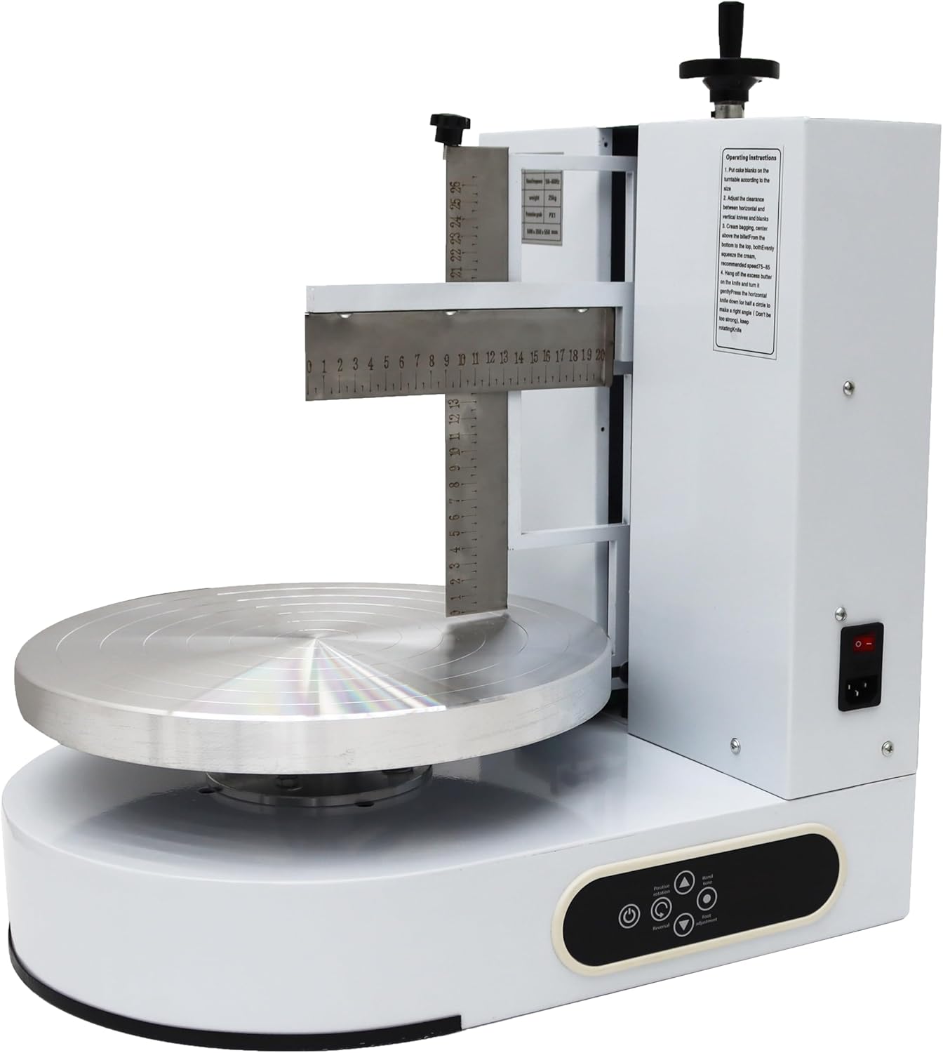 TECHTONGDA Cake Decorating Coating Machine Cream Spreading Automatic Frosting Turntable with Graduated Scraper 60-320RPM Rotating Speed for 4-12inch Cakes White