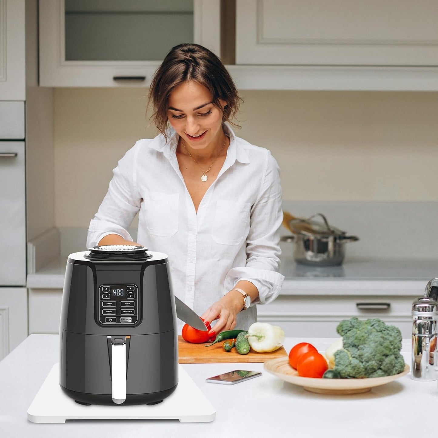 Appliance Slider 360° Rolling Tray for Coffee Maker- Bamboo Coffee Pot Slider Tray Countertop Rotation Sliding Tray with Wheels, Small Appliances Mat Easily from Under The Cabinet White(13.9"×11.6")