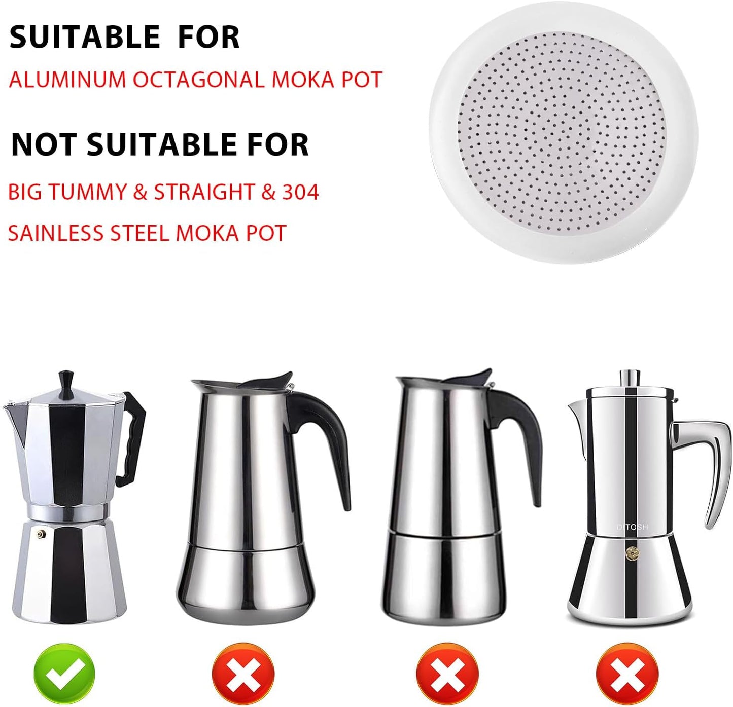 6 Pack Silicone Gaskets with 2 Filter Gasket, Silicone Sealing Rings for 6 Cup Stovetop Espresso Coffee Maker Replacement Parts