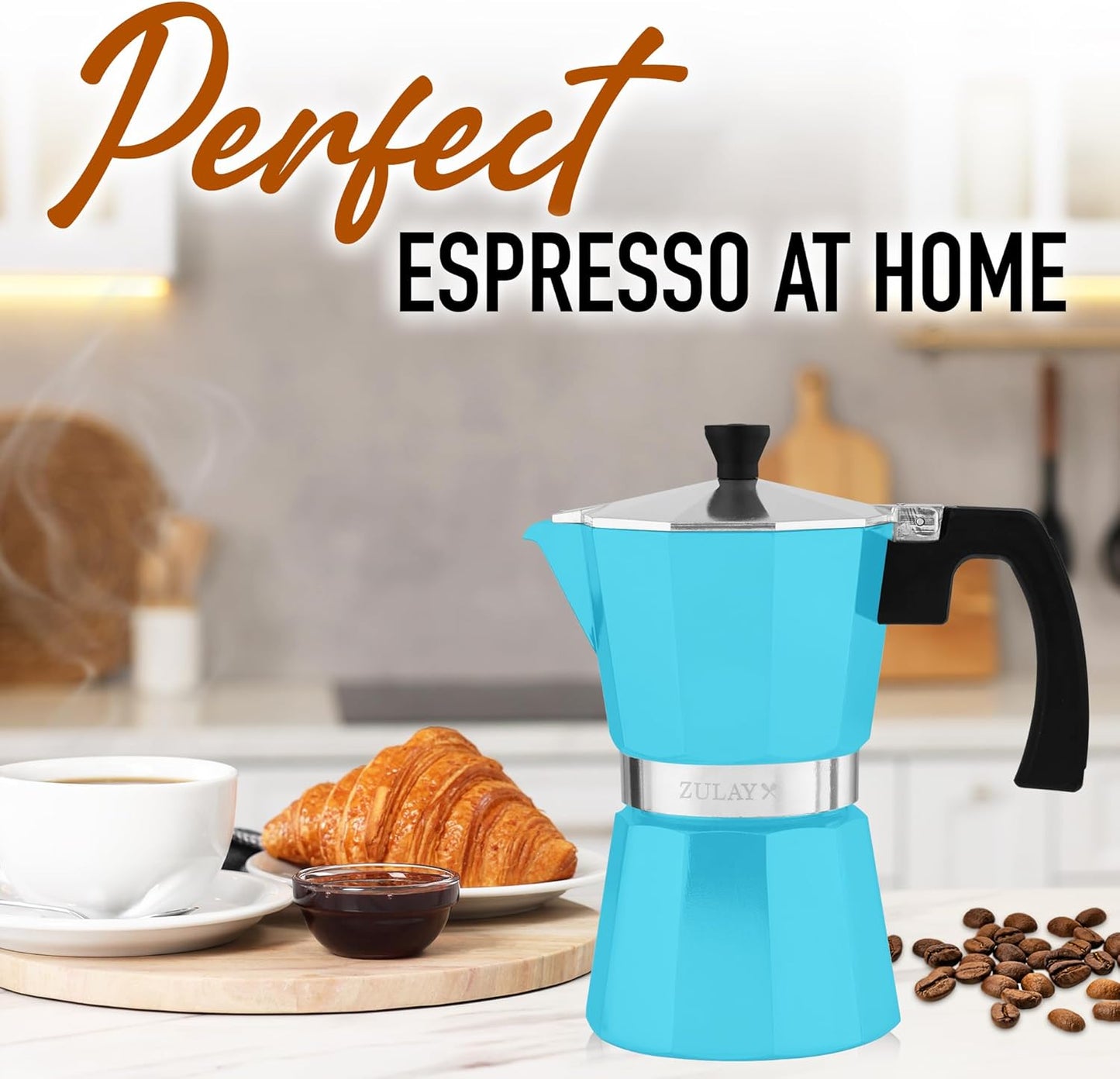 Zulay Premium Moka Pot Espresso - Leak-Proof Stovetop Espresso Maker - Perfect for Authentic Cuban & Italian Style Espresso - Makes 6 Espresso Cups - Light Blue