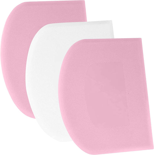 SURDOCA Dough Scraper Bench Scraper - 3P 5.9x4.3" Plastic Flexible Bowl Scraper, Sharp Edge & Angles Cake Scraper. Non-Slip Bakeware Decorating Tools Sculpting & Modeling Tools - Pink+White+Pink