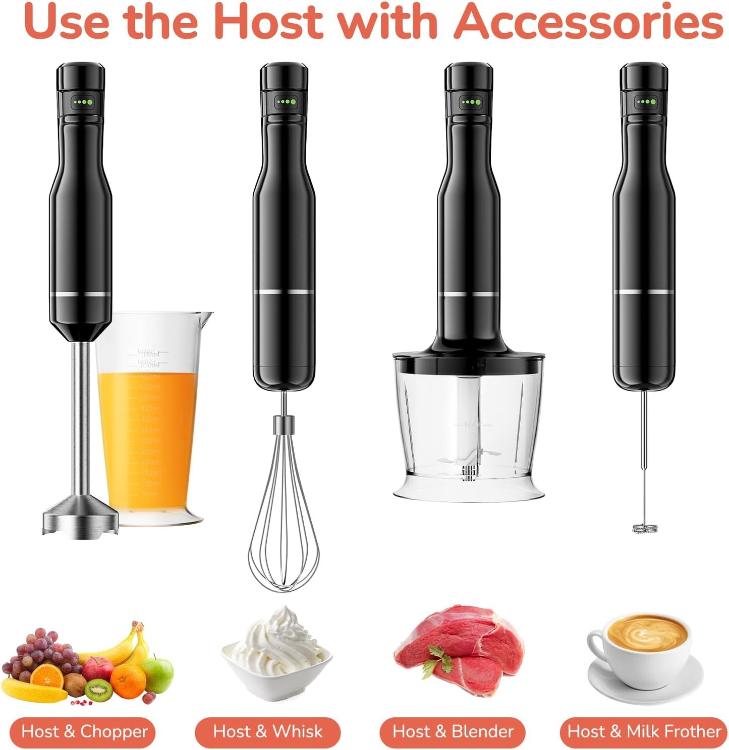 G.a HOMEFAVOR Handheld Corded Hand Blenders Set: 1000W Trigger Variable Speed 5 in 1 Stick Blenders with Stainless Steel Blade, Mixing Beaker, Whisk, Milk Frother for Soup, Baby Food, Smoothies