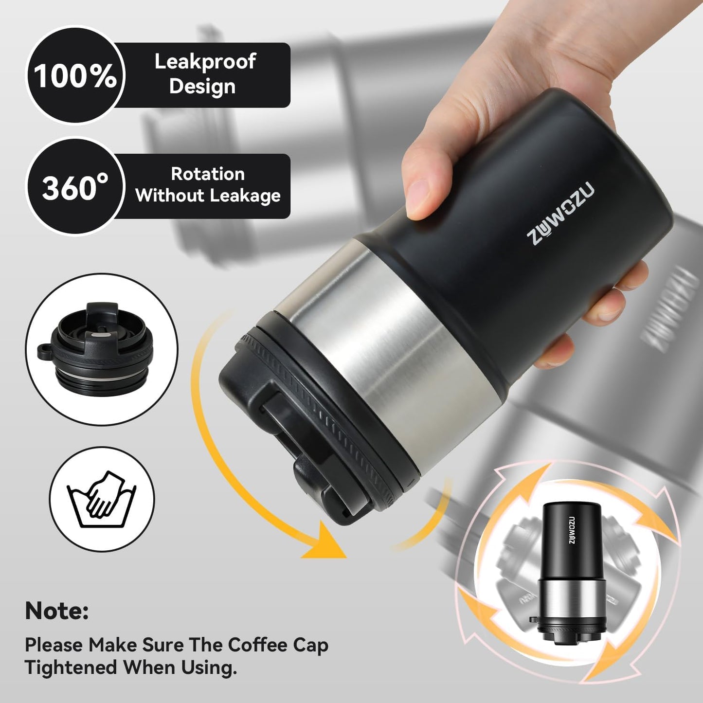 Insulated Travel Coffee Tumbler Mug - Ceramic Inner Wall Reusable Iced Coffee Cups Bottle with Lids, Stainless Steel Insulated Cold Brew Water Tumbler with Straw, BPA Free 16 Oz Water Bottle