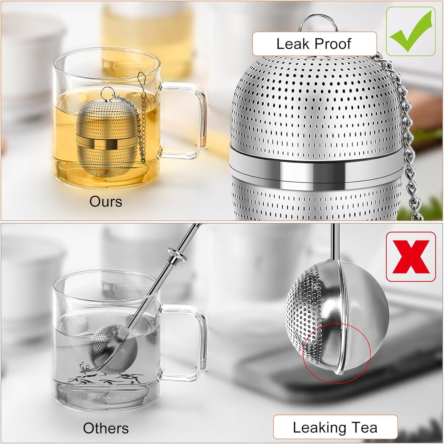 Numola Tea Ball Infuser for Loose Tea, Extra Fine Mesh Tea Strainer with Drip Tray, 304 Stainless Steel Tea Steeper for Black Tea, Rooibos, etc