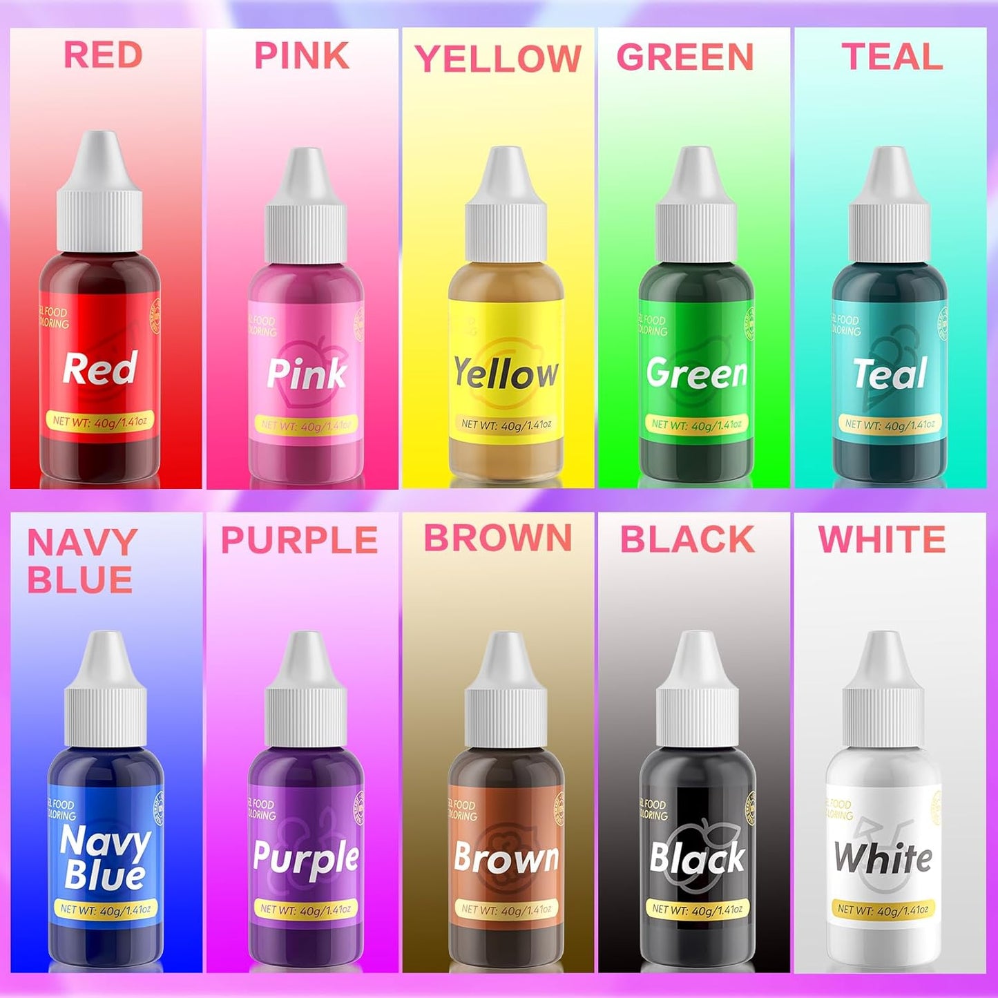 Gel Food Coloring for Cake Decorating - 40g Concentrated Assorted Edible Colors - Vibrant Tasteless Food Dye Professional-Grade Dye for Easter Eggs Fondant Cookies Frosting Royal Icing Baking - Black