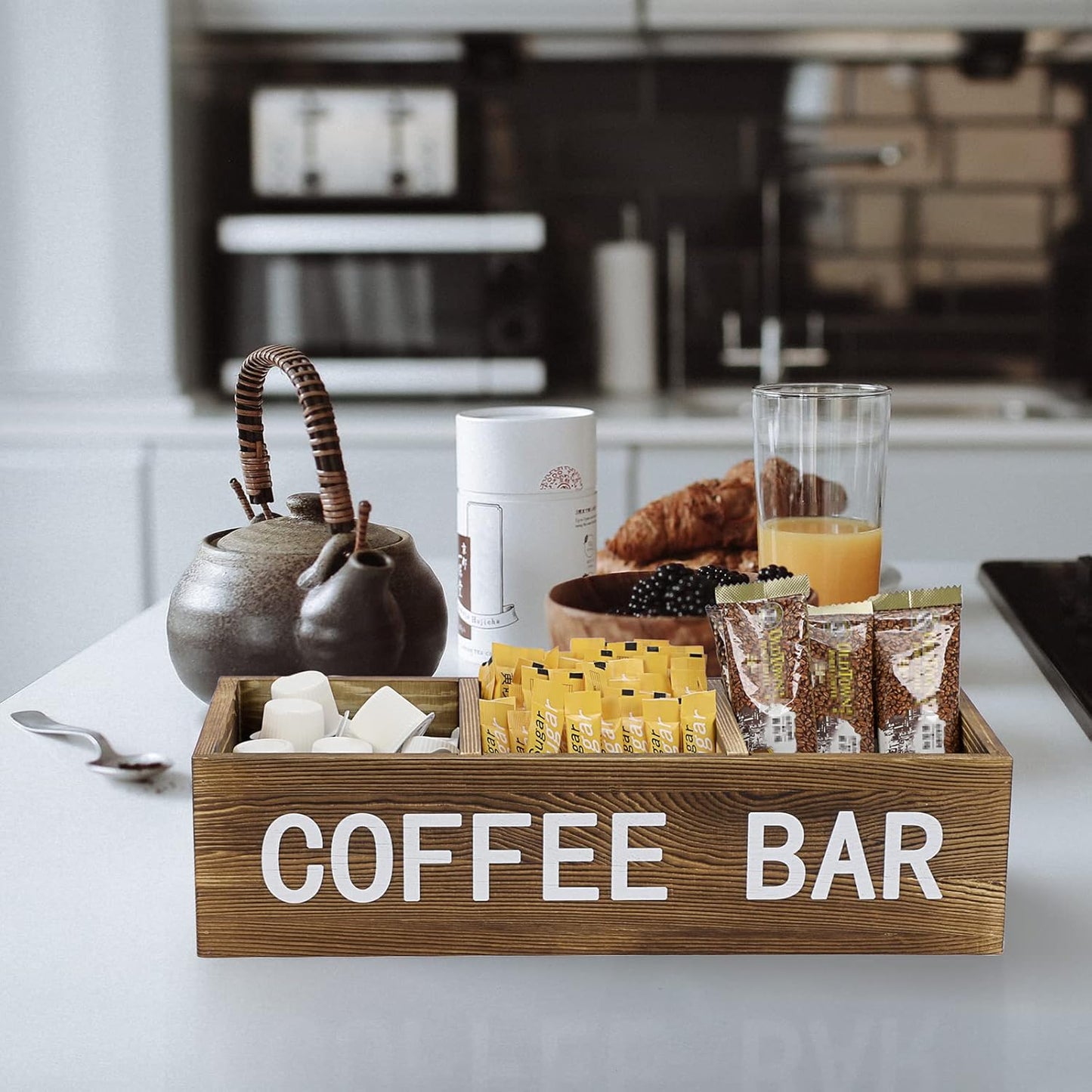 ELLDOO Coffee Pod Holder Storage, Coffee Bar Wooden Storage Box with Removable Grids, Coffee Station Organizer for K Cup, Rustic Coffee Accessories for Counter Home Decor, Vintage Wood