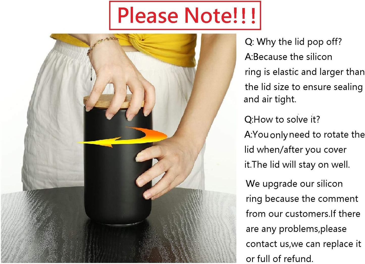 MilkyWay Ceramic Food Storage Jar Canister Modern Design Food Canisters with Airtight Seal Bamboo Lid,Loose Tea Coffee Spice Nuts Snacks Seasonings Storage Jar Canister Caddy (Black 24.63oz/700ml)