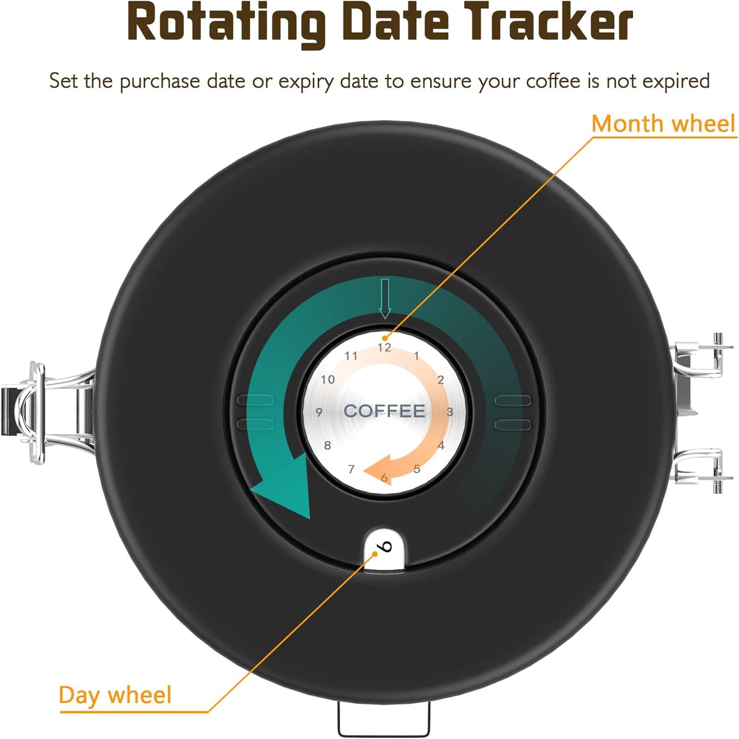 Coffee canister set for ground coffee with Date Tracker,Co2 Valve,Travel jar,Stainless Steel Kitchen Food Airtight storage container for Coffee Beans or Grounds,Tea,Sugar (16oz-Black)
