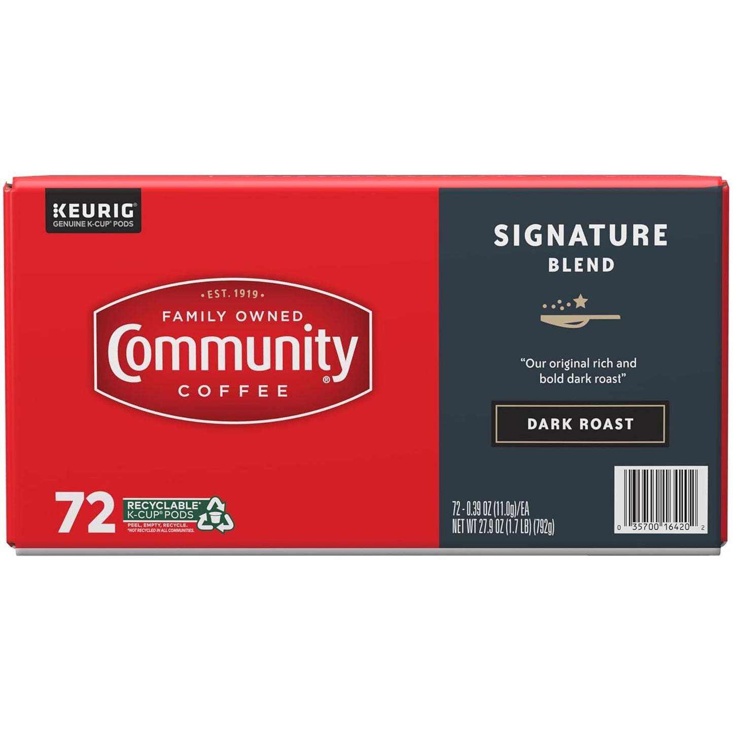 Community Coffee Signature Blend 72 Count Coffee Pods, Dark Roast, Compatible with Keurig 2.0 K-Cup Brewers, Box of 72 Pods (Pack of 1)