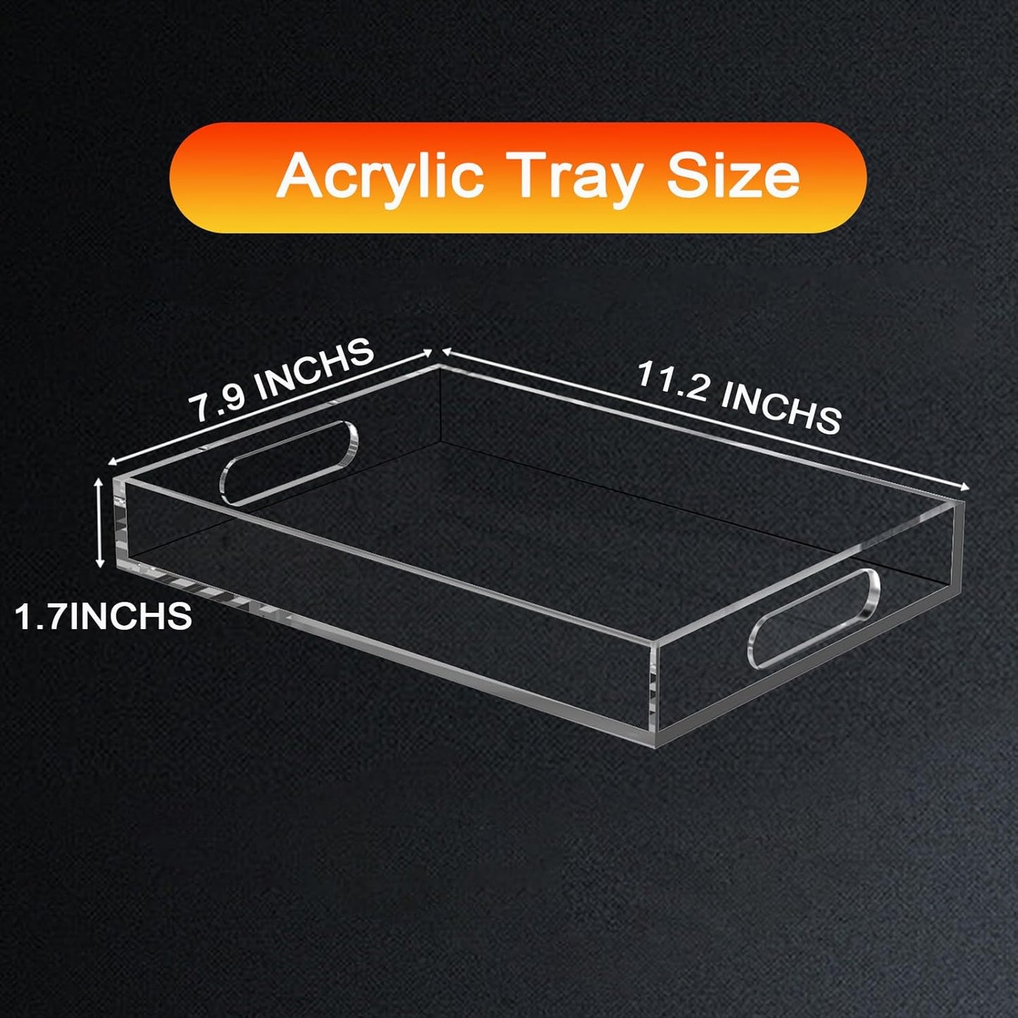 Acrylic Organizers Tray - 11.2"x7.9" with Handle for Ottoman, Coffee Table, Kitchen, Bathroom & Living Room
