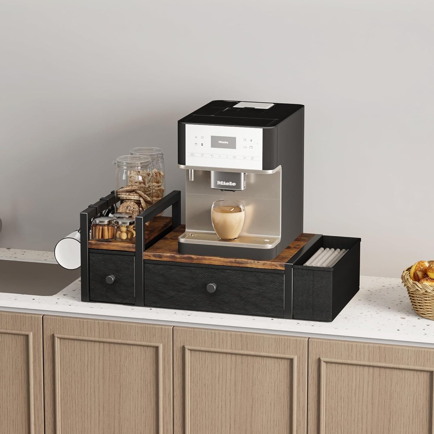 Homeiju Coffee Pod Drawers - K Cup Organizer, Nespresso Pods Holder with Mug Rack, Coffee Holder for Countertop, 52 Capacity Pods, Suitable for Kitchens, Offices and Coffee Bars（Patent Pending）