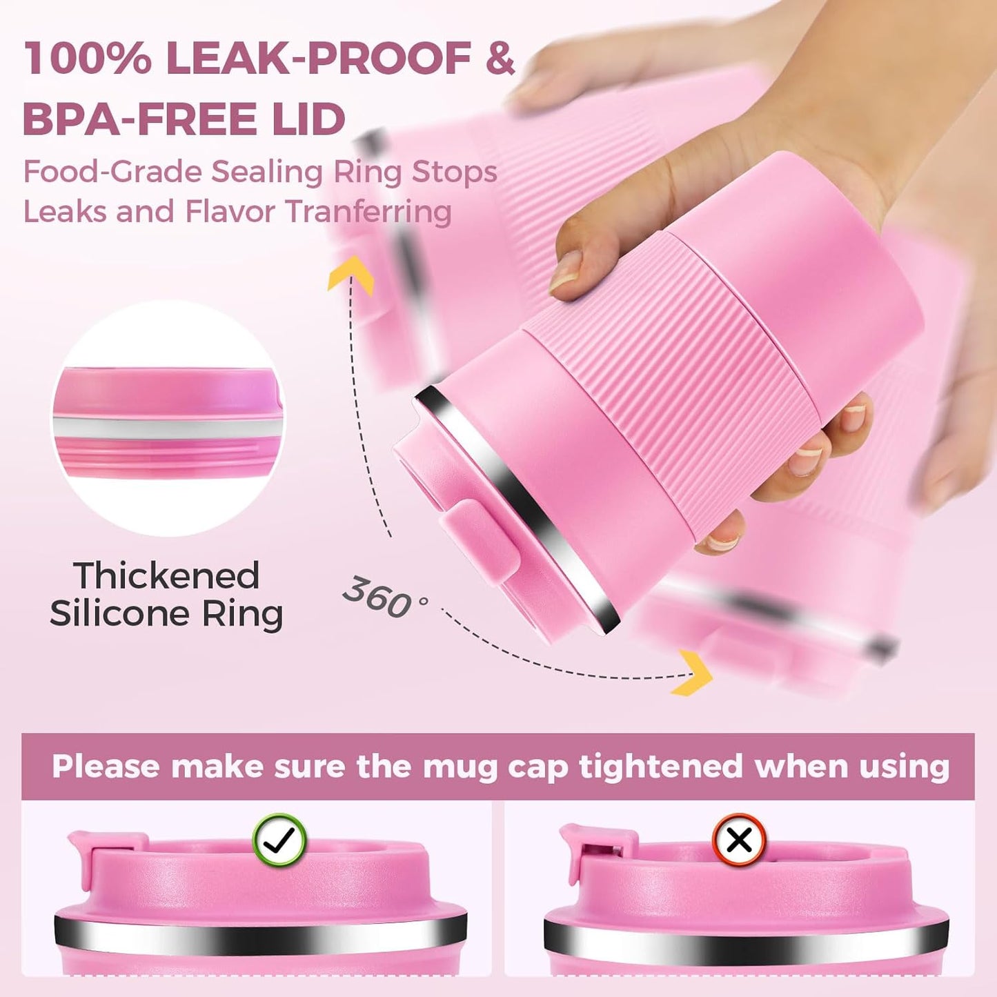 Volhoply 13 oz Stainless Steel Insulated Travel Coffee Mug with Fip Lid Bulk 2 Pack,Reusable Double Wall Vacuum Metal Coffee Cup,Portable Leak Proof Thermal Tumbler for Hot & Cold Drinks(Mix,2)