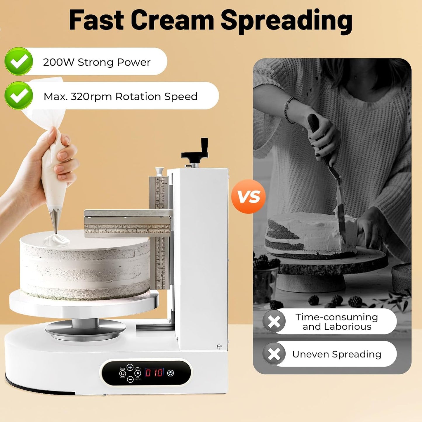 Cake Decorating Machine, Tabletop Cake Frosting Machine, Cream Smooth Coating Decoration Machine with LCD Display Type for 4-12inch Cakes for Cake Shops, Dessert Shops, Households