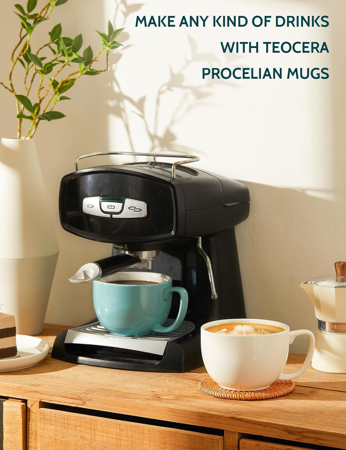 Teocera 16oz Large Coffee Mugs Set of 4 - Thick White Porcelain Cups for Cappuccino, Latte, Tea & Hot Chocolate - Dishwasher Safe Ceramic with Comfort Grip Handles