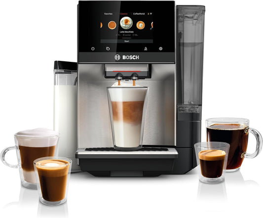 Bosch 800 Series Fully Automatic Espresso and Coffee Machine – 36 Drinks with Coffee World, Cold Brew, Double Cup, Integrated Milk Container, Smart Features, in Stainless Steel TQU60703
