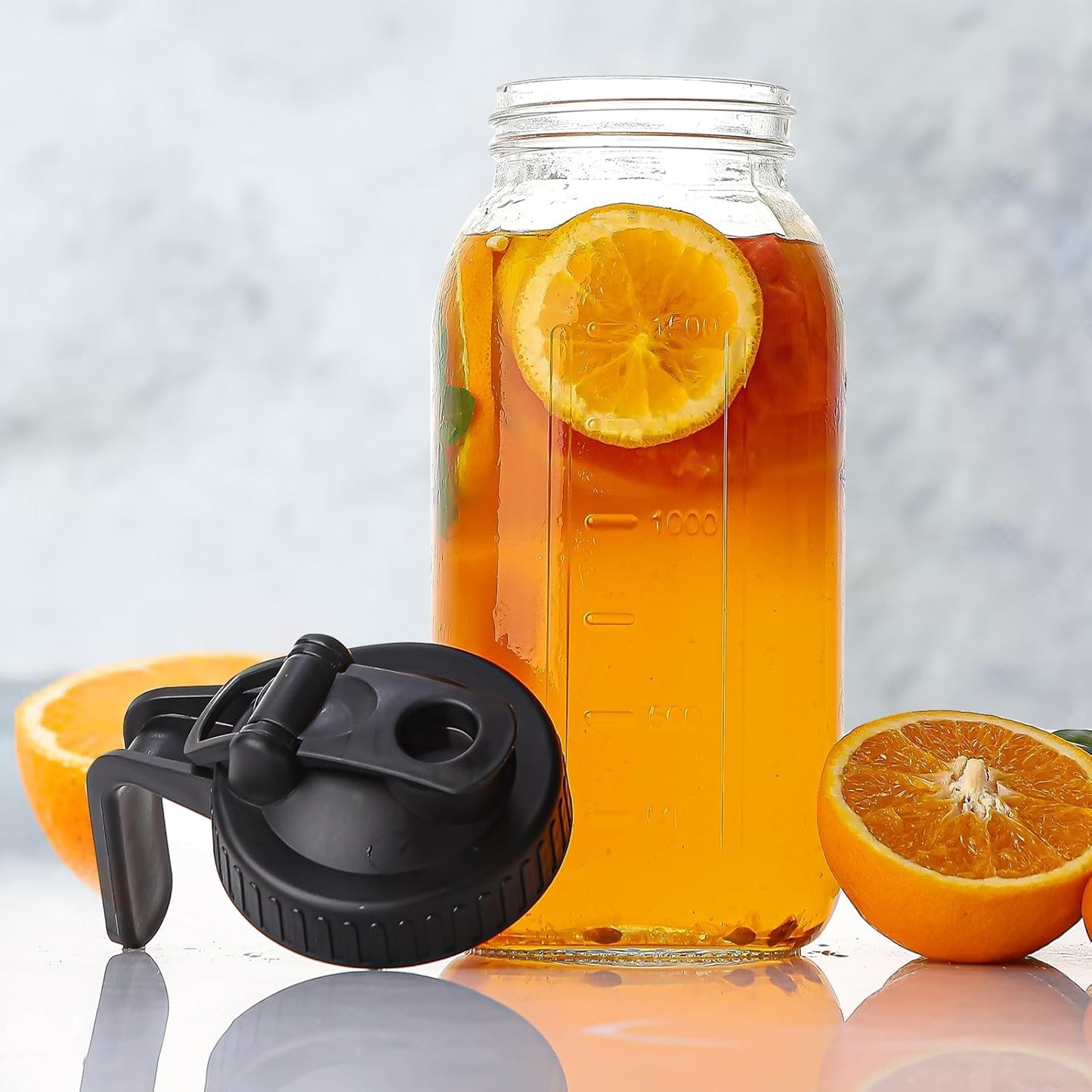 2 Quart Glass Pitcher with Lid for Fridge, Cold Brew Coffee Maker 64 oz, 2 Pack Airtight Leakproof Iced Tea Pitcher with Stainless Steel Filter, New Years Gifts for Friends (Black & Gray)