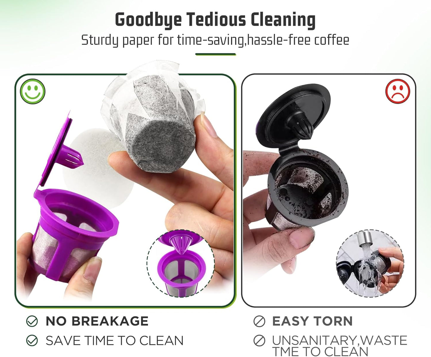 VIVI SKY K cup Coffee Paper Filters with Lid Disposable for Keurig, Fits All Keurig Single Serve Filter Brands (White with Lid, 300)