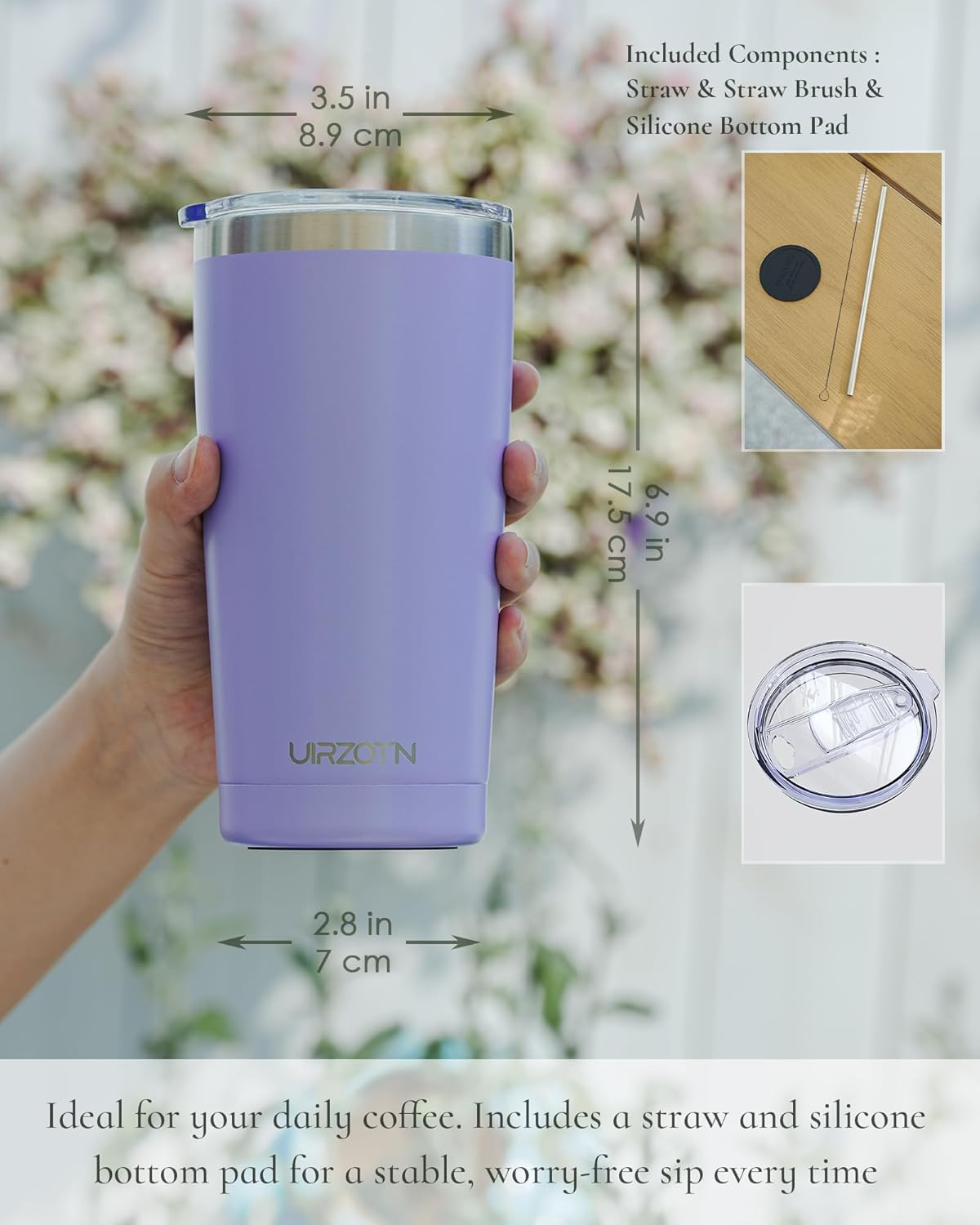 Travel Coffee Tumbler 20oz, Leakproof Travel Coffee Mug with Lid and Straw, Stainless Steel Double Wall Vacuum Insulated Tumbler for Hot/Iced Drinks (Textured Matte, Periwinkle)