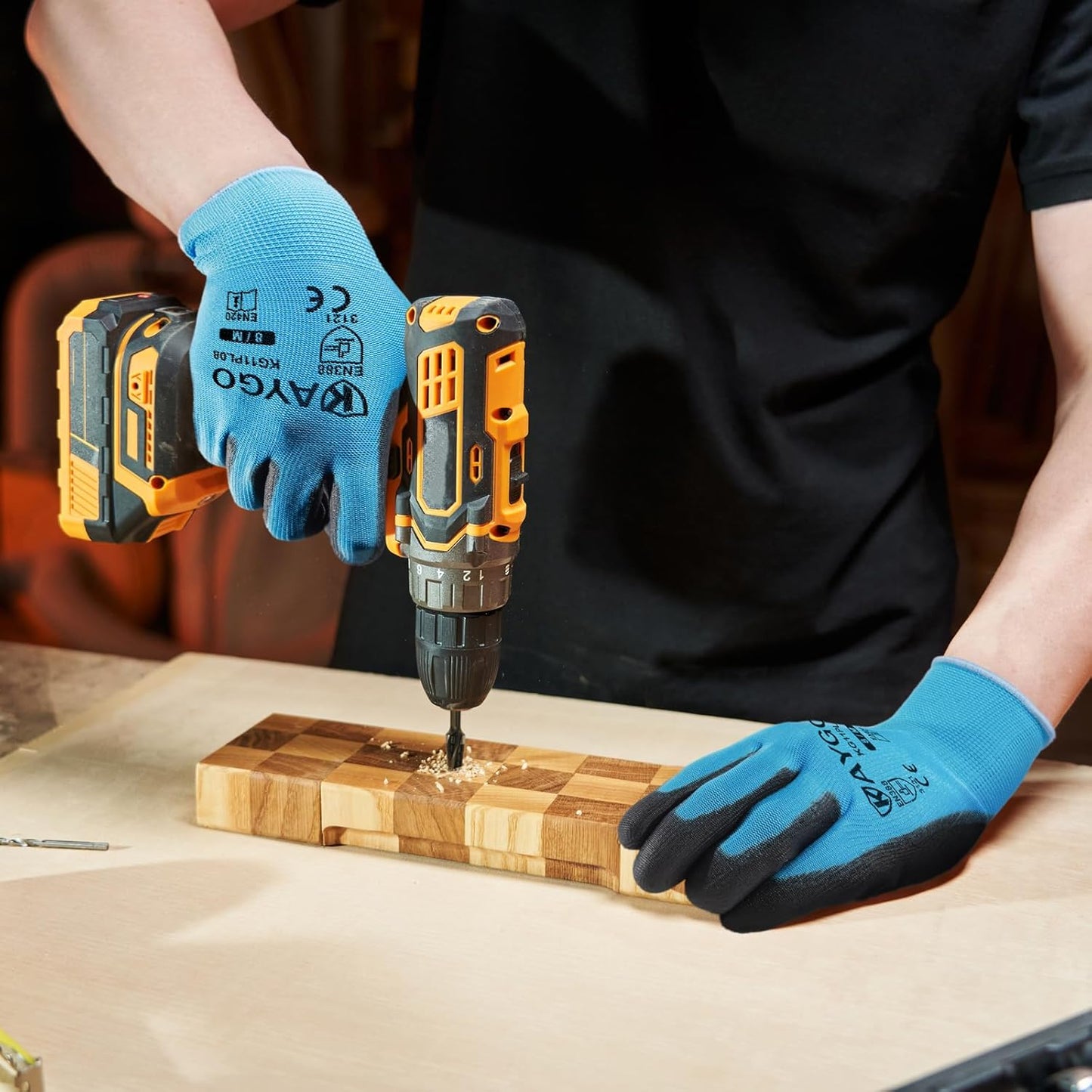 KAYGO Safety Work Gloves PU Coated-12 Pairs, KG11PB, Seamless Knit Glove with Polyurethane Coated Smooth Grip on Palm&Fingers, for Men and Women, Ideal for General Duty Work (Small, Blue)