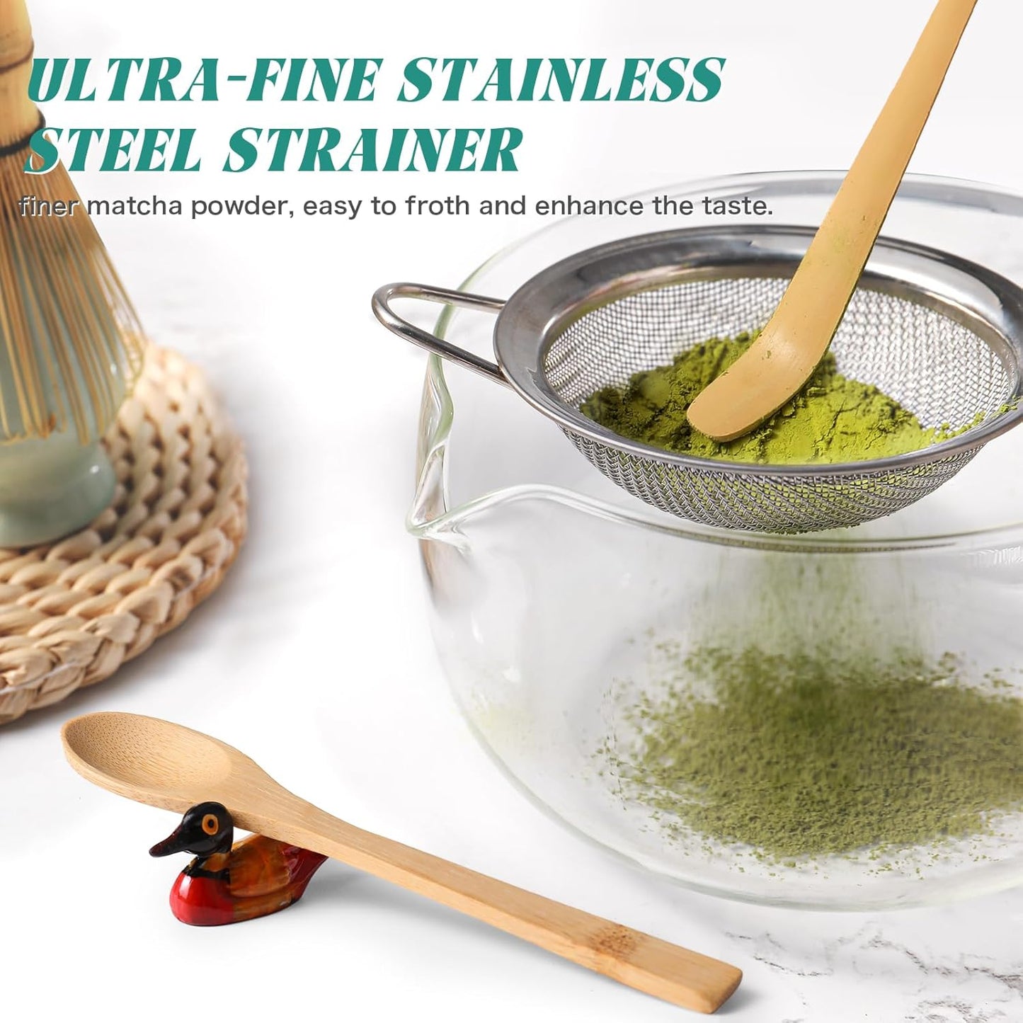 Matcha Whisk Set,MatchaSet with Bamboo Matcha Whisk and Ceramic Holder, Bamboo Scoop+Wooden Spoon,Scoop Holder,Sifter-Complete Matcha Tea Set,6 Pcs Matcha Kit,Tools for Matchas Ceremonial Grade Kit