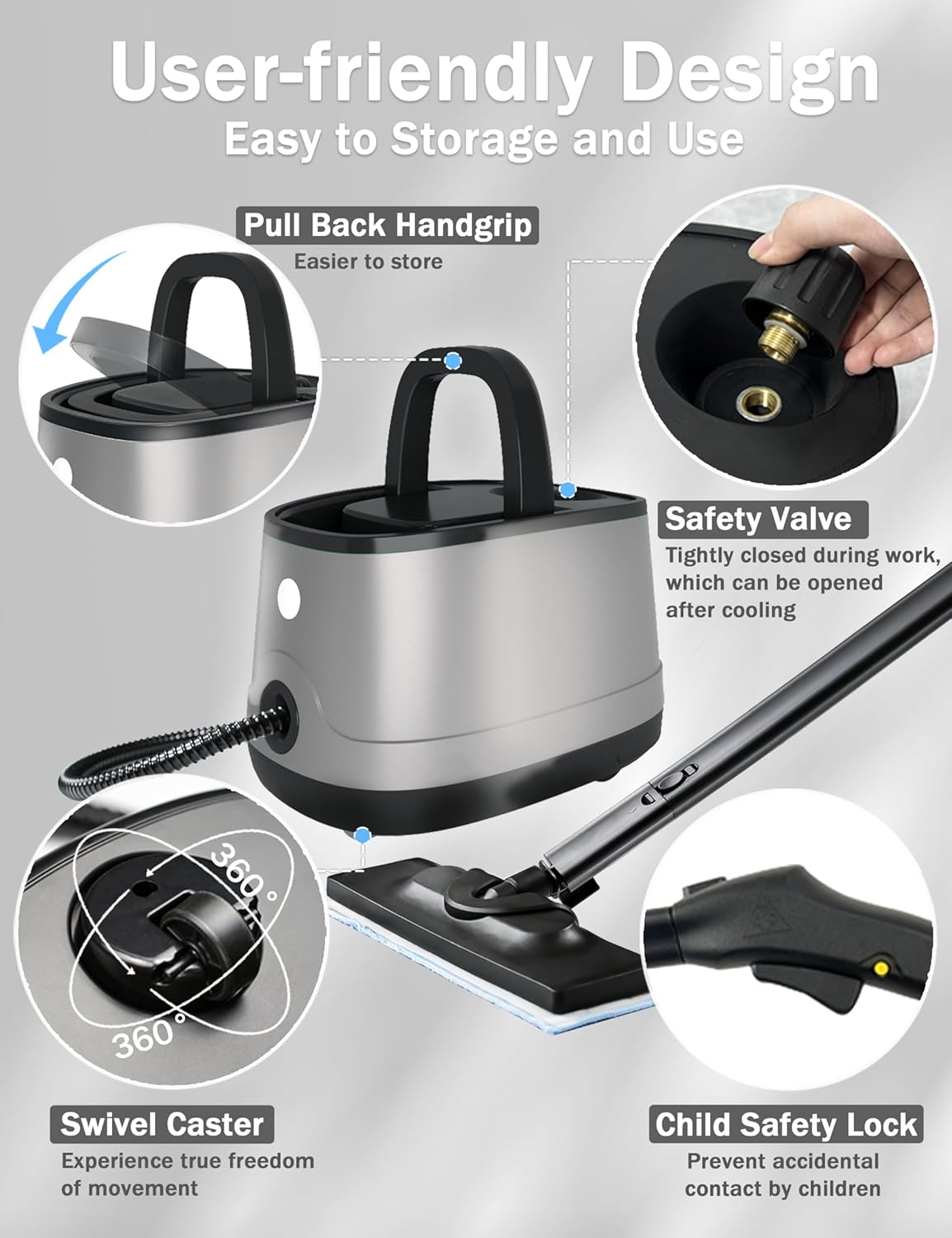 Steam Cleaner for Home, Xyloset Powerful Multipurpose Portable Steamer for Floors, Cars,Tiles, Home Use, 5 Mins Quick Heating, 1.5L Capacity, 20 Acc., Heavy Duty Steam Cleaner Carpet and Upholstery