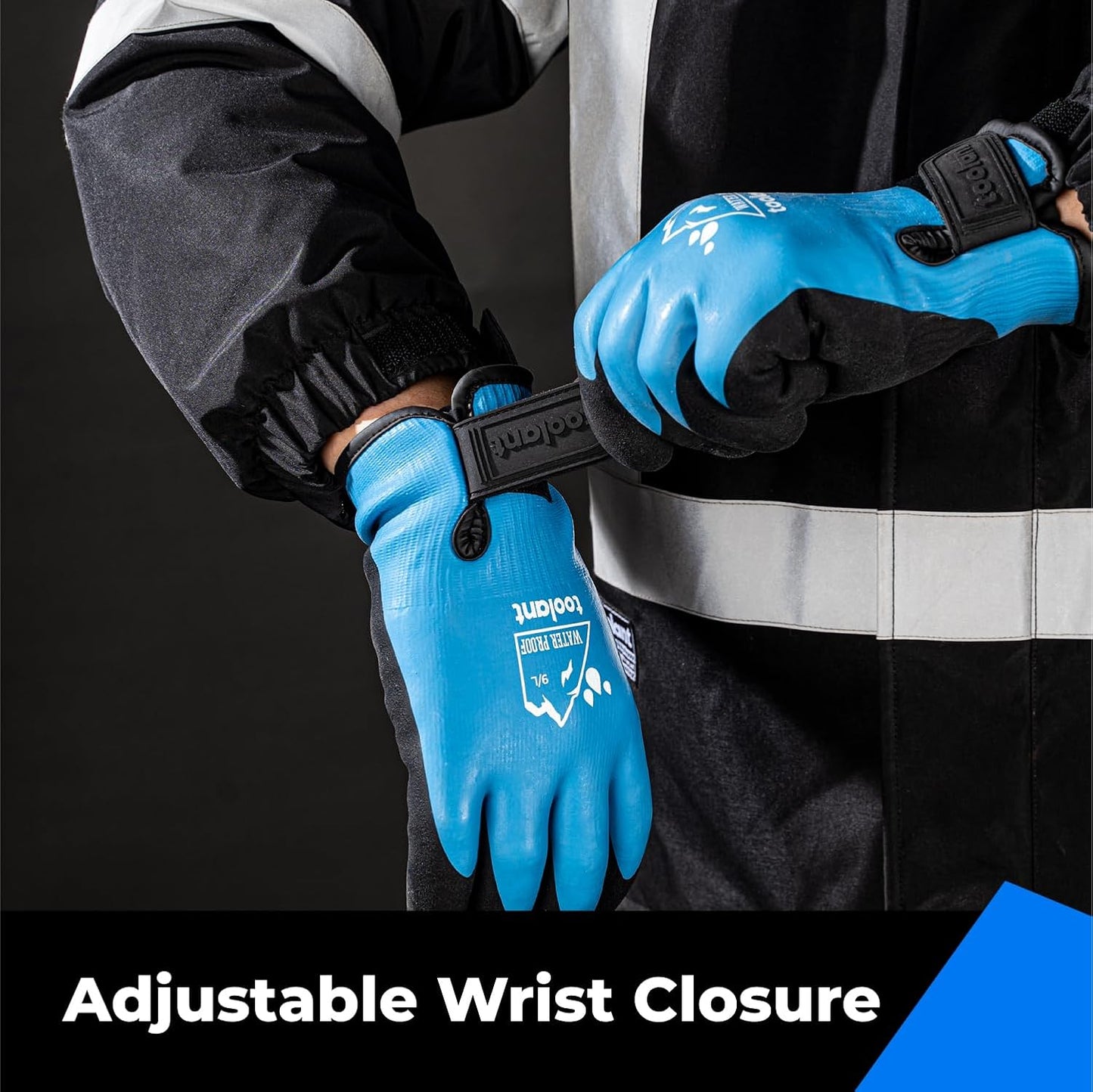 toolant 100% Waterproof Gloves Bulk Pack, 3 Pairs, Winter Work Gloves for Cold Weather, Touchsreen, Warm Freezer Gloves, Thermal Insulated, With Grip, Blue, Small