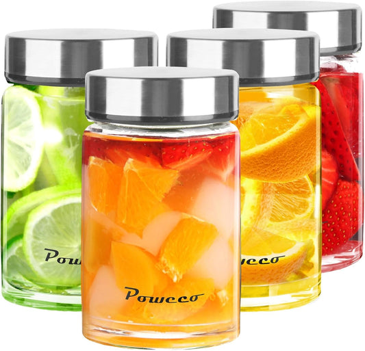 10oz Glass Juice & Water Bottles 4-Pack with Lids- Wide Mouth Reusable Borosilicate Glass- for Juicing, Smoothies, Protein Shakes, Blender & Shaker Bottle- Refillable & Dishwasher Safe(10 oz/300ml)