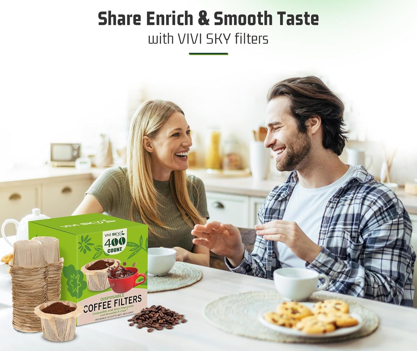 VIVI SKY Disposable K Cup Coffee Filters,400 Count Coffee Filter Paper Filters for Keurg Brewers Single Serve 1.0 and 2.0, Use with Reusable K Cup Coffee Pods (400, Unbleached)