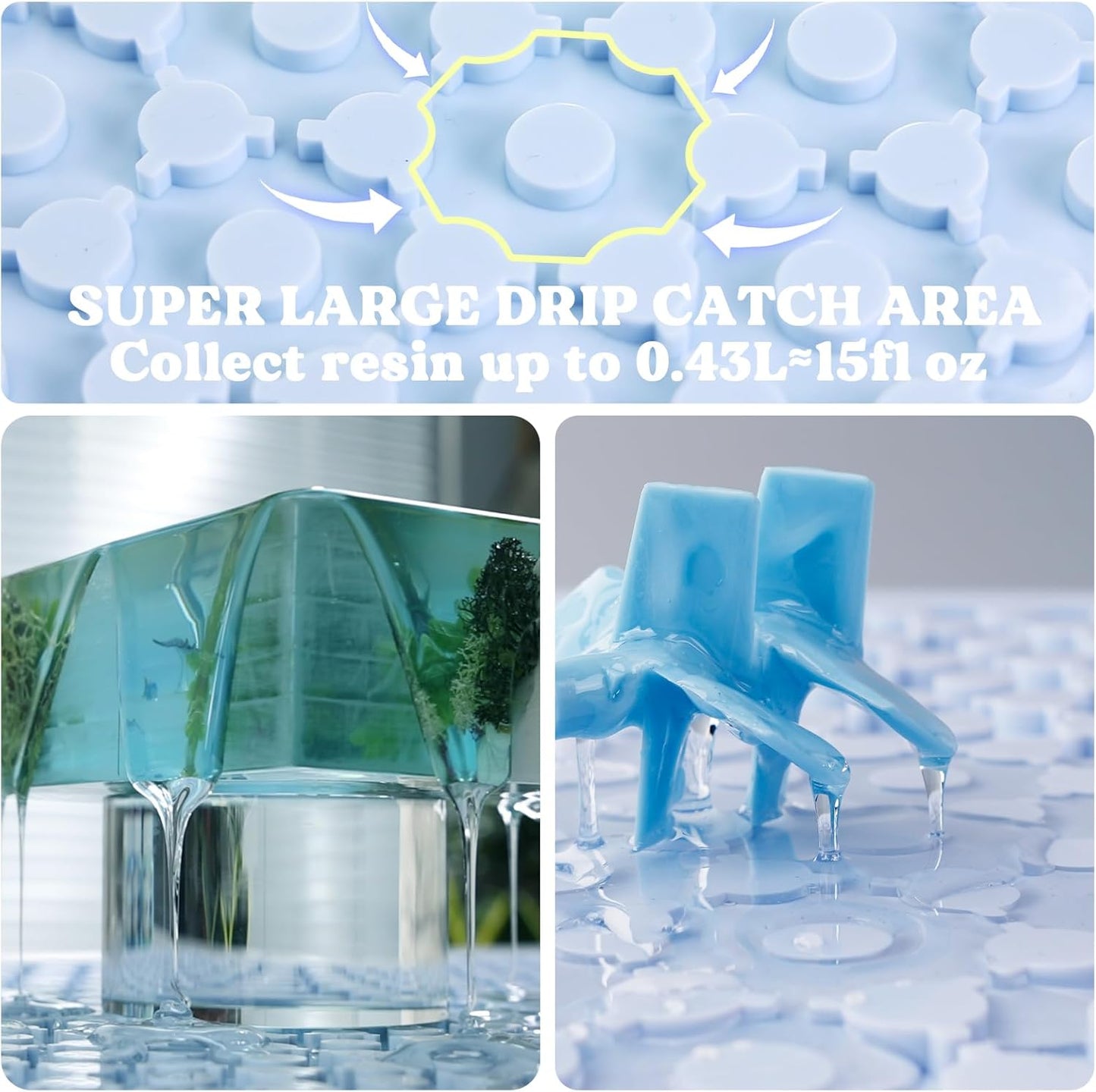 LET'S RESIN Premium Resin Collector Mat, 20" x 14"Large Easy Clean Silicone Mat for Crafts, Epoxy Resin,Placemat(Blue)