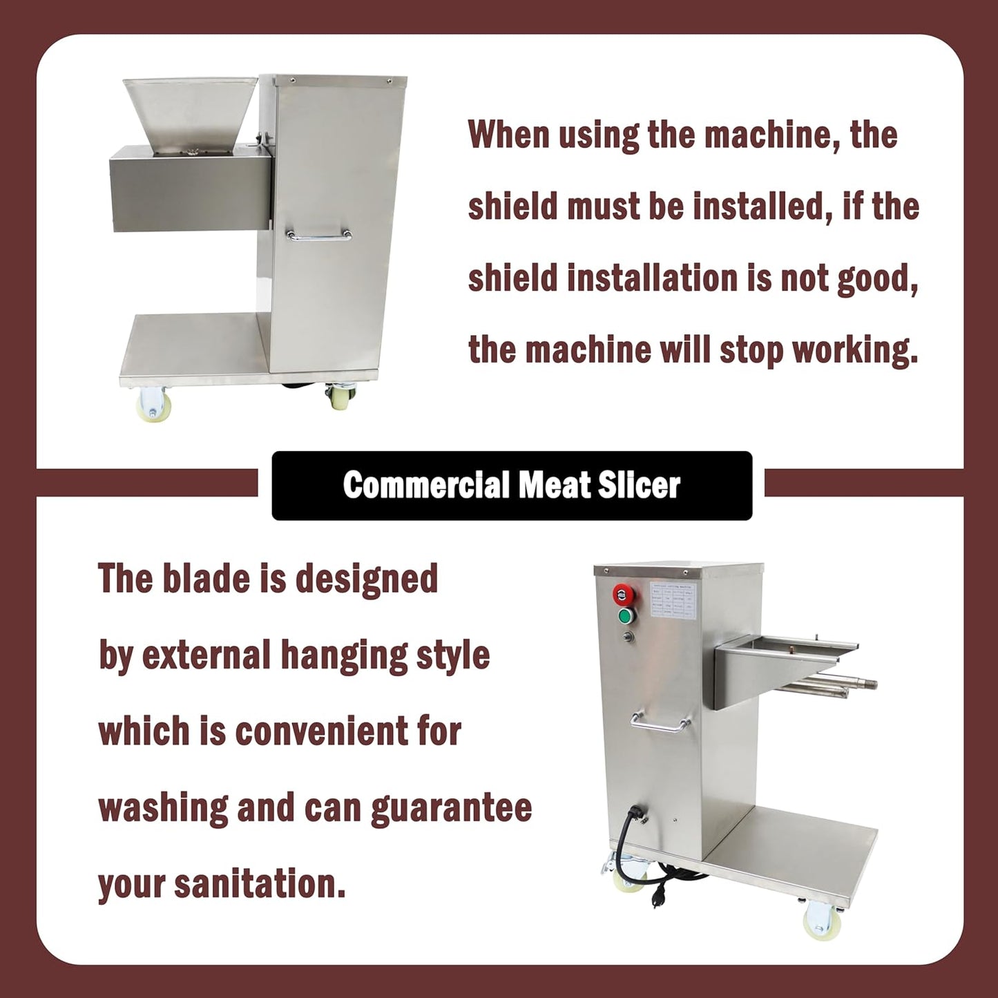 Commercial Meat Cutter Machine Meat Slicer Machine Electric TJ-130L Stainless Steel with 4.5mm Blade 110V 750W 400KG/H for Catering Businesses