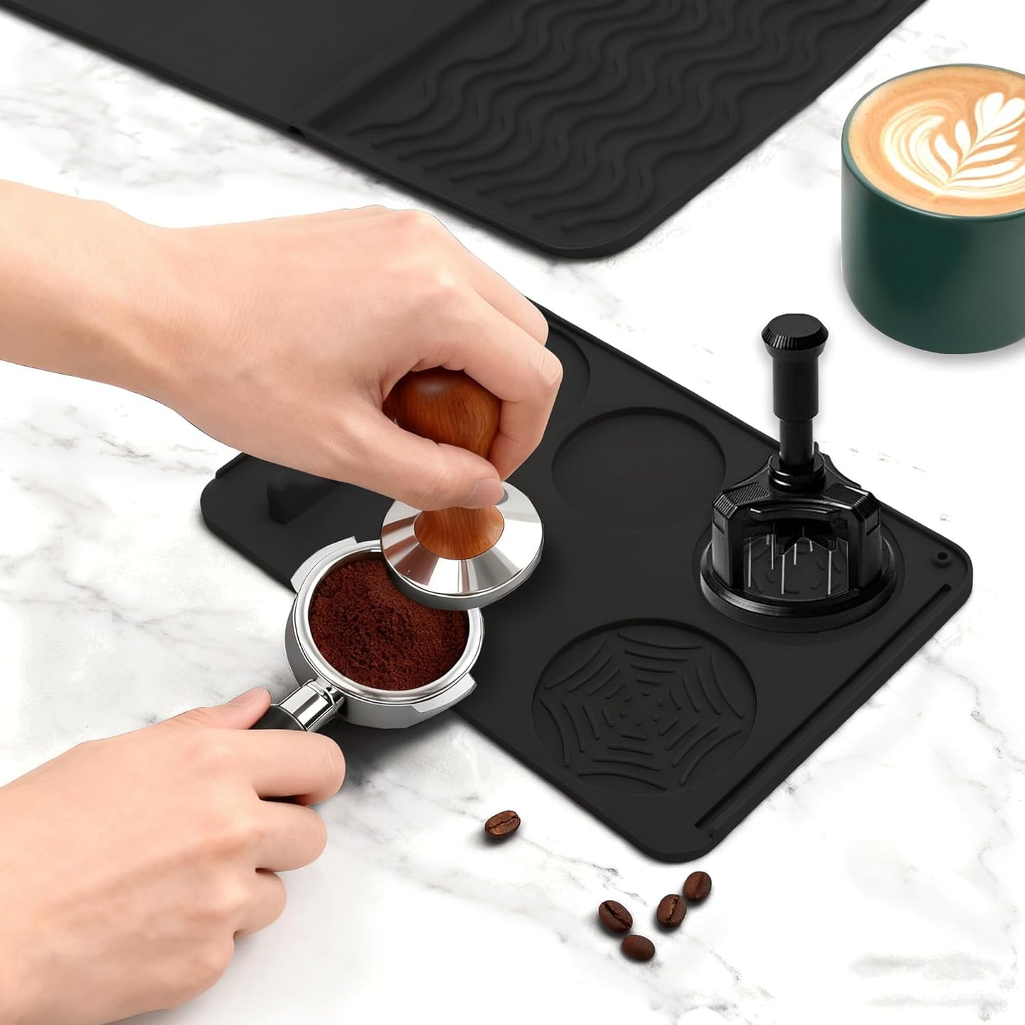 2-in-1 Coffee Bar Mat & Espresso Tamping Mat - 24”x16”Non-Slip Silicone Mats for Coffee Machines, Countertop, Bars, Kitchen Counter