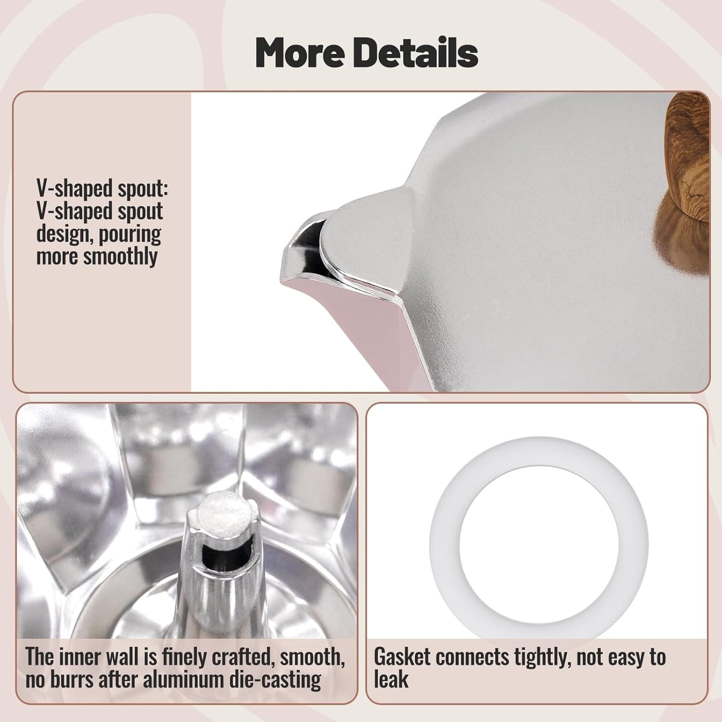 3 Cup Aluminum Moka Pot Classic Stovetop Espresso Coffee Maker 150ml 5oz Coffeemaker Percolator Mocha Pot Greca Coffee Maker Cafe Makers for Italian and Cuban Café Brewing Pink