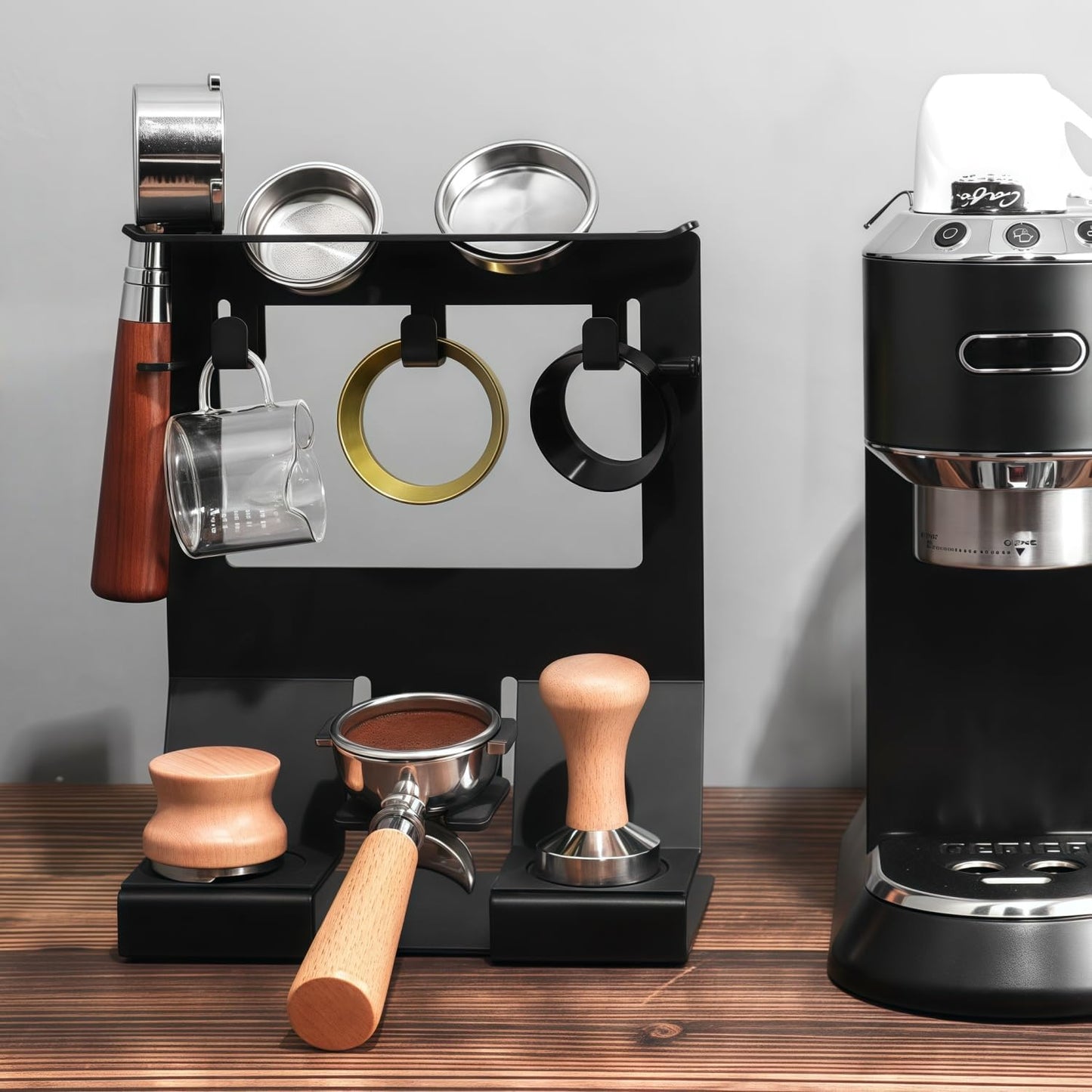 GIB Espresso Accessories Organizer Rack Tamper Holder Station, Heavy Duty Steel Stand for Coffee Distributor 51-54mm Portafilter Storage for Bar Home Office