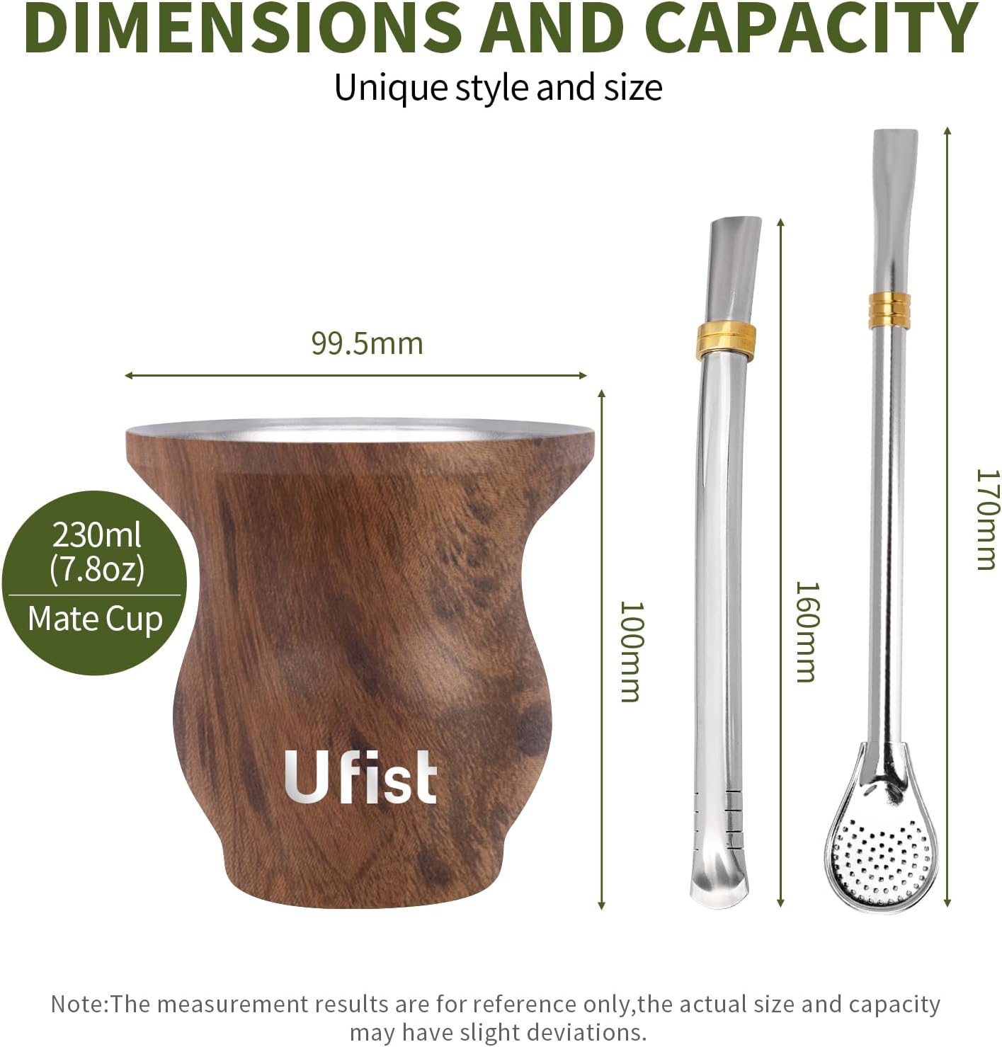 Yerba Mate Cup Set, Include Stainless Steel Double-Wall Mate Gourd with 2 Bombilla Straws and Cleaning Brush, 7.8oz Capacity (Wood Grain)