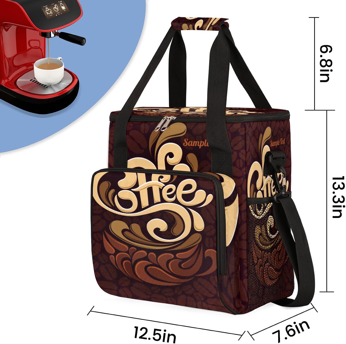 Funny Coffee Coffee Maker Carring Bag Coffee Cafe Travel Carrying Storage Tote Bag Compatible with Keurig K-Mini or K-Mini Plus Portable Single Serve Coffee Brewer Case with Pockets for K-cup Pods