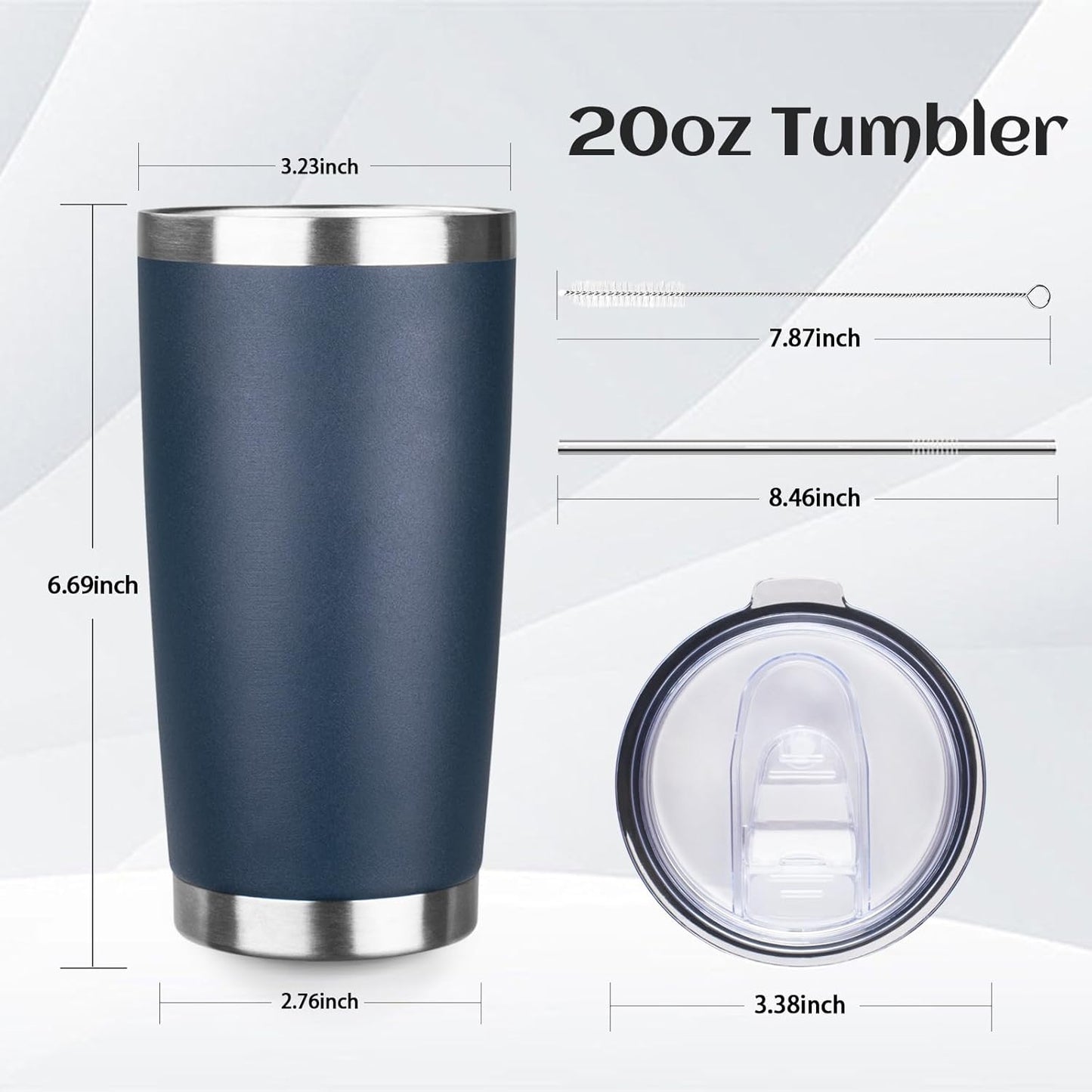 20oz Tumbler Bulk with Lid and Straw, Stainless Steel Double Wall Vacuum Insulated Travel Mug, Powder Coated Coffee Cups for Hot and Cold Drinks,Funny Gifts for Women Men(Navy Blue,6)