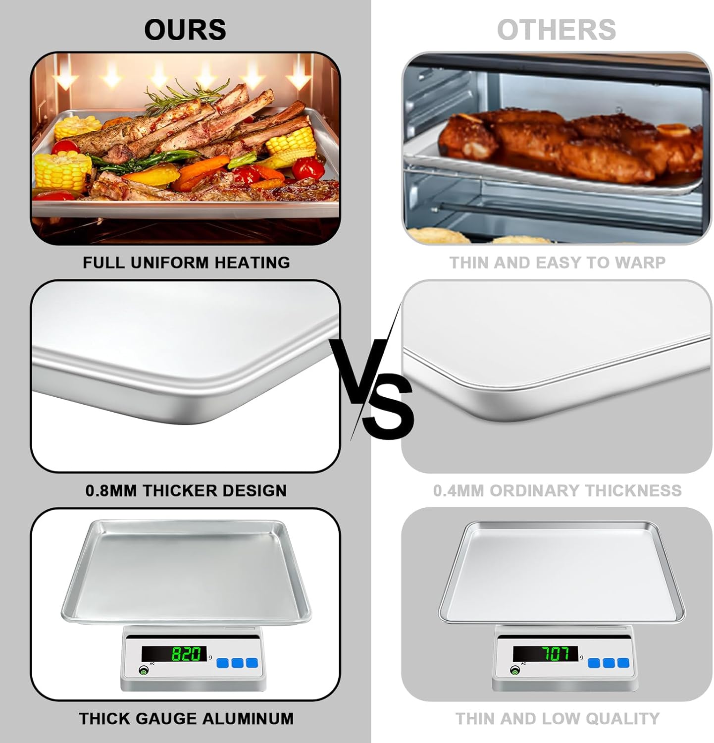 Half Sheet Pans with Rack Set, 18 Inch Commercial Quality Baking Sheet Pan Set, Natural Aluminum Cookie Sheet, Warp Resistant Nonstick Thick Cookie Tray Pans for Baking, Roasting