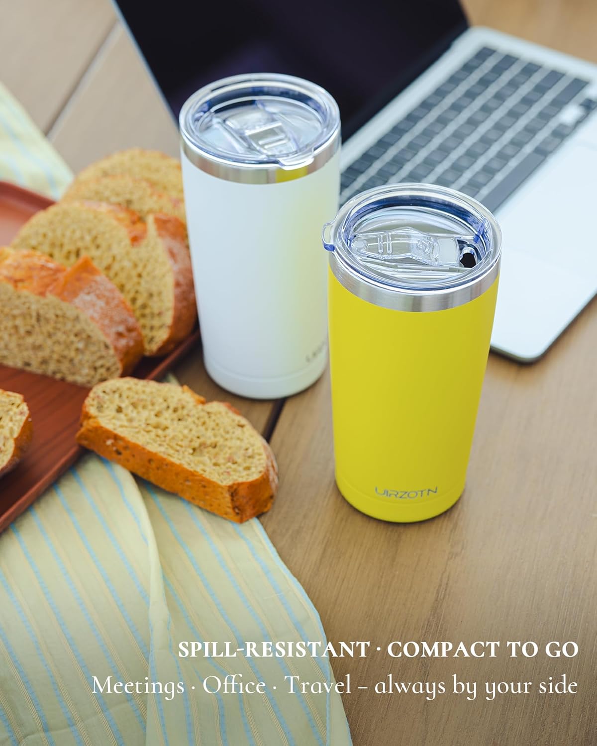 Travel Coffee Tumbler 20oz, Leakproof Travel Coffee Mug with Lid and Straw, Stainless Steel Double Wall Vacuum Insulated Tumbler for Hot/Iced Drinks (Textured Matte, Yellow)