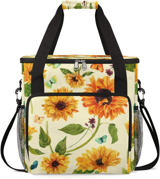 Sunflower Coffee Maker Carring Bag Flower Leaves Travel Storage Tote Bag Compatible with Keurig K-Mini or K-Mini Plus Portable Single Serve Coffee Brewer Case with Pockets for K-cup Pods