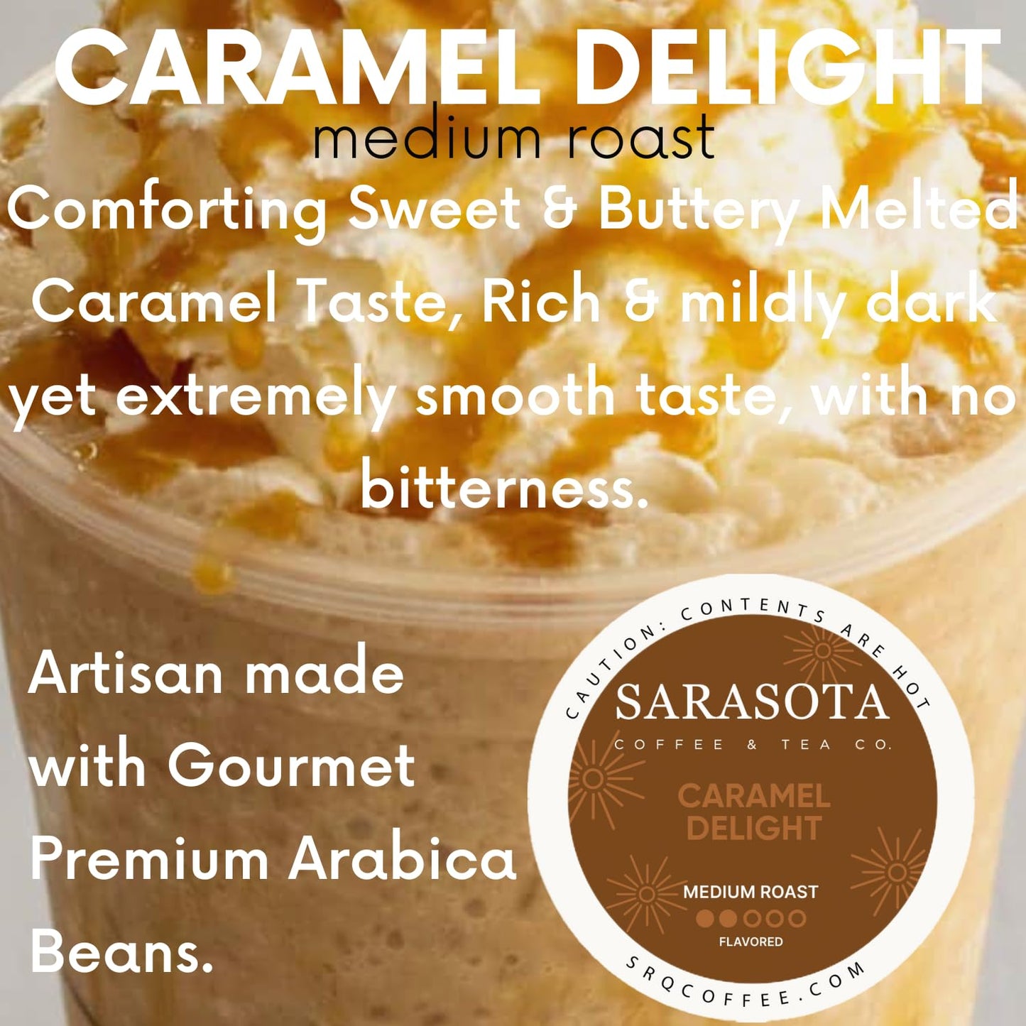 Sarasota K-Cup Coffee Pods | Medium Roast Flavored Coffee | Salted Caramel Cream | Single Serve for Keurig Brewers | Gourmet, Low Acid, Mold Free | 24 Count