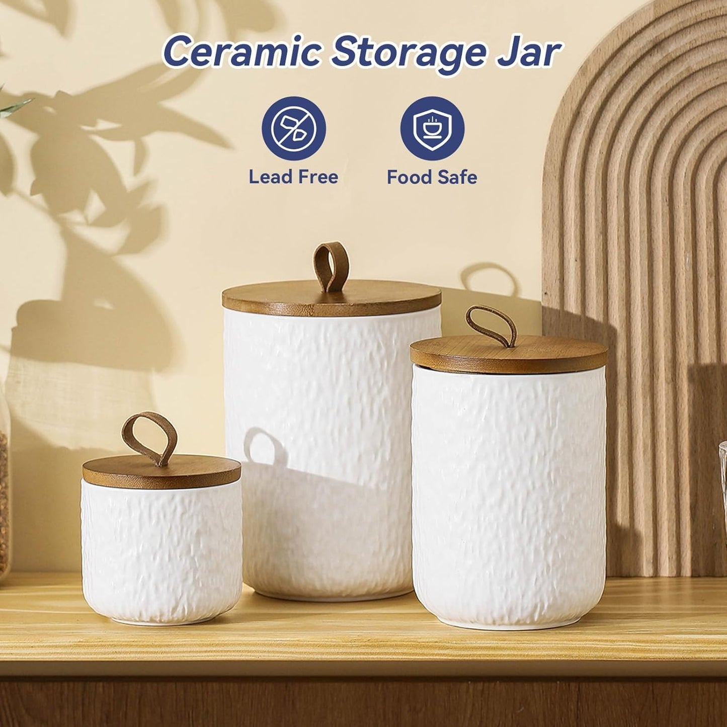 Kitchen Canisters for Countertop, Ceramic Coffee Canisters with Airtight Lids Food Storage Jars Sugar Container for Kitchen Counter Tea, Coffee Beans, Spice (#001White-44oz/1300ml)