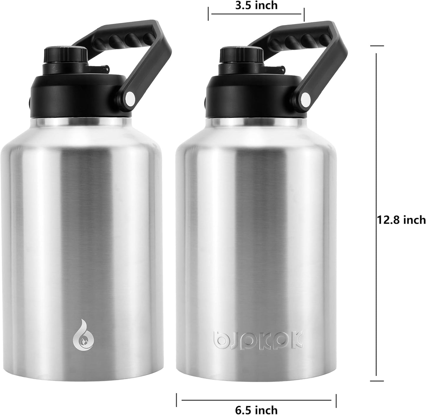 BJPKPK One Gallon(128 oz) Insulated Water Bottle, Dishwasher Safe Stainless Steel Thermos, BPA Free Jug with Ergonomic Handle & Anti-slip Bottom, Large Water Bottle,Stainless Steel