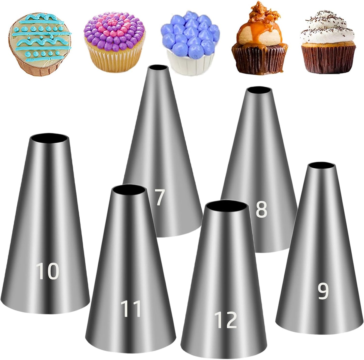 Suuker Round Hole Piping Tips Set, 6 Pieces Stainless Steel Small Piping Tips, Pastry Icing Dispensers Supplies, Cupcake Tips for Frosting, Baking, Cake Writing Icing