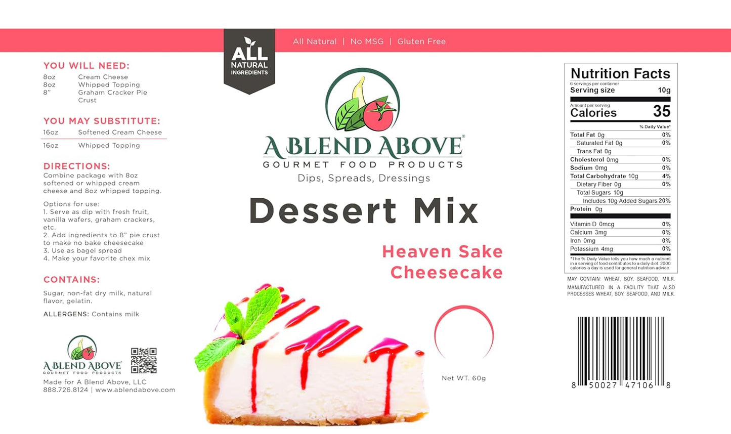 A Blend Above Heaven Sake Cheesecake Mix - No-Bake Dessert, All Natural, Vegan, Gluten Free, No MSG - Instant Dessert Mix, Fruit Dip, Bagel Topping, Frosting, Cheesecake Filling - Makes 16 Oz (Pack of 3)