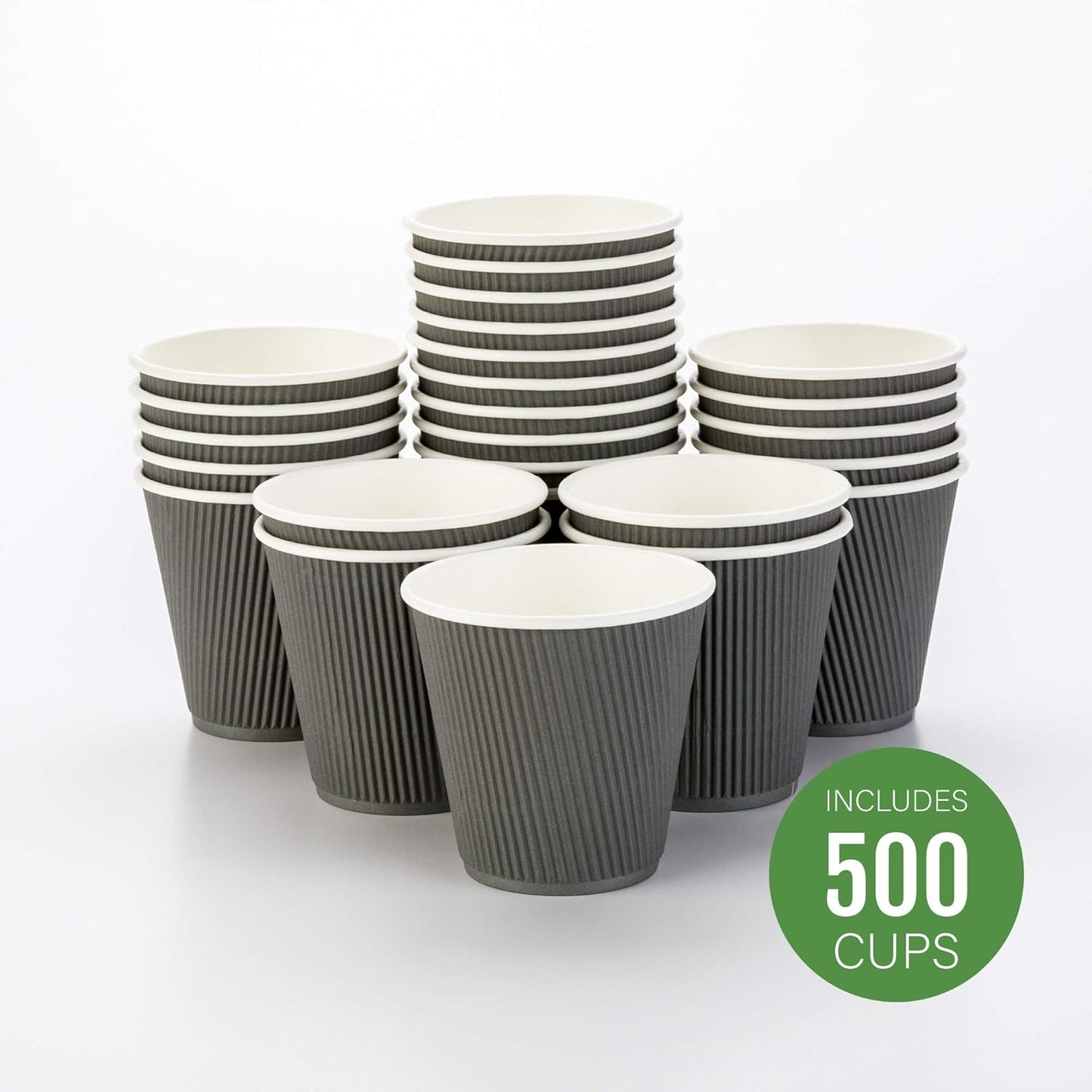 Restaurantware 8 Ounce Double Wall Disposable Coffee Cups, 500 Insulated Gray Paper Tumblers, with Ripple Wall Design, Lids Sold Separately for Hot Drinks like Tea, Hot Chocolate, and More