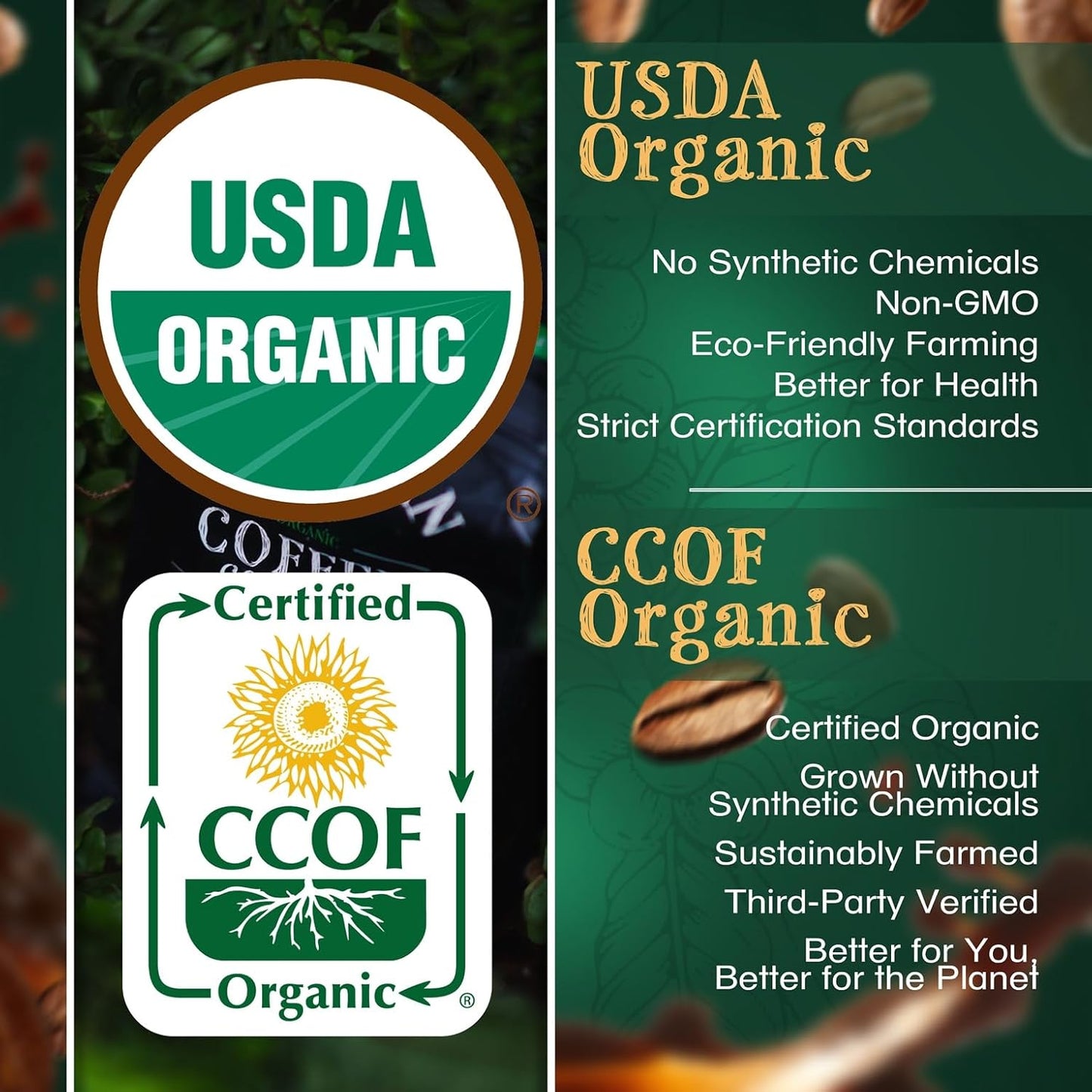 The Bean Organic Coffee Company South America, Medium Roast, Whole Bean Coffee, 5-Pound Bag