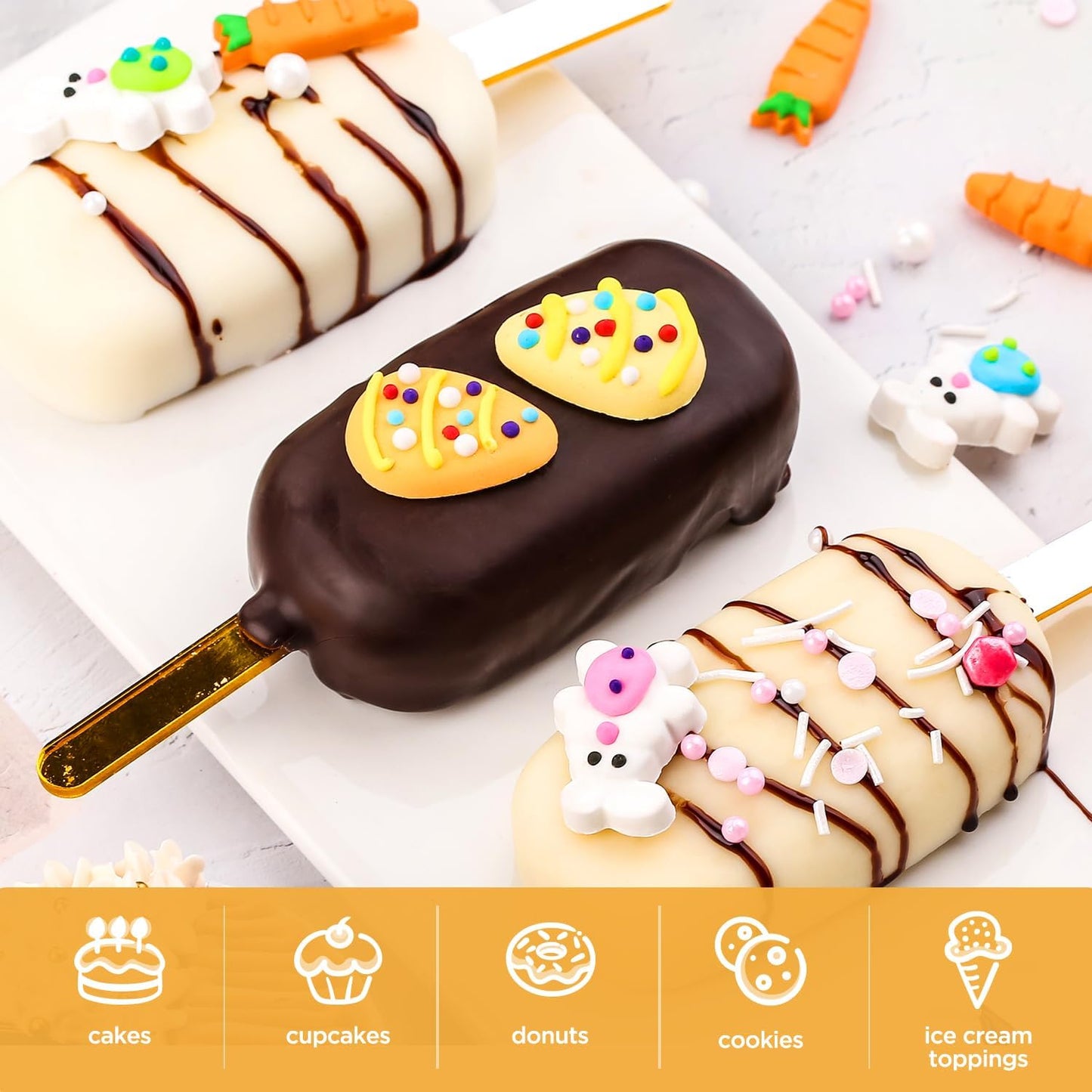 Edible Easter Cake Decorations for Cake Decorating, Carrot Cake Decorations, Bunny Cupcake Toppers for Easter Theme Cake, Macarons, Cookies, Waffles, Cakecircles