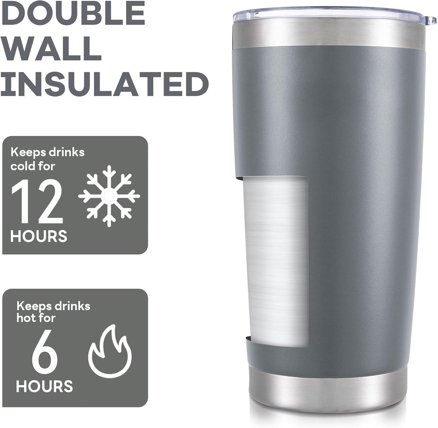 20 oz Tumbler with Lid Stainless Steel Double Wall Vacuum Insulated Tumblers Powder Coated Cups Travel Mug Keep Drinks Cold and Hot, Grey
